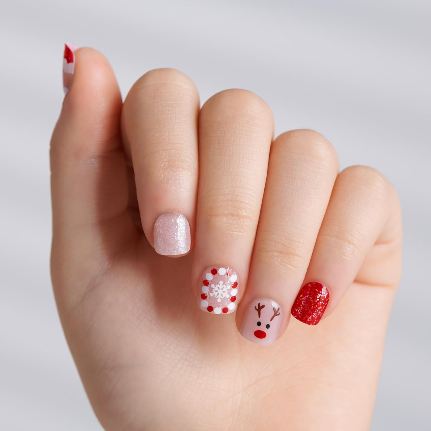 KISS Impress Mini Holiday Press on Nails for Kids, &lsquo;Snow Angel&rsquo;, Red, Child Size, Squoval Shaped, Mess-Free, Mom Approved, Non-Toxic, Breakaway Application Tabs, Nail File, 20 Fake Nails image number 5