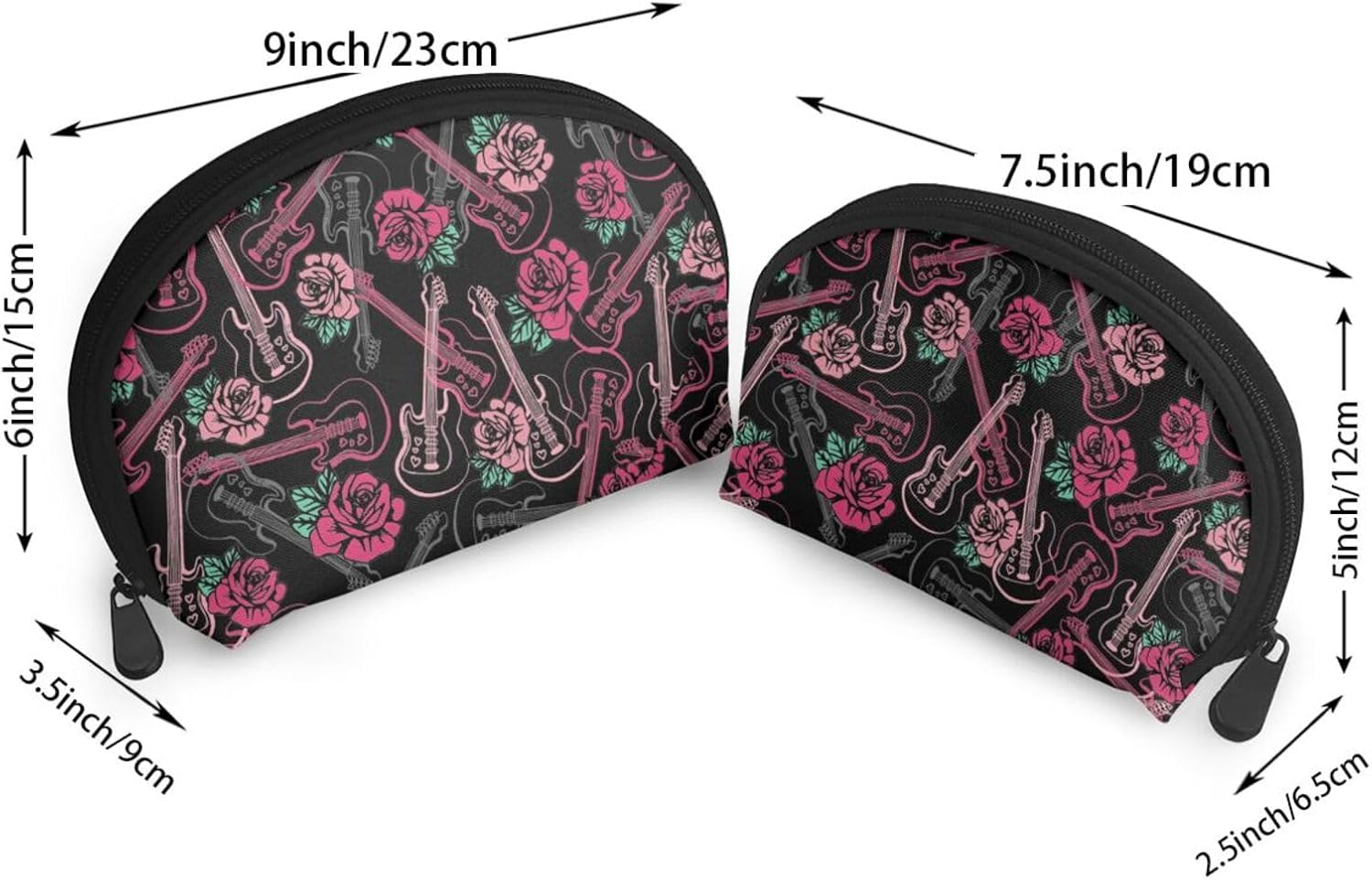 Cozimangoe Coin Pouch Makeup Bags Set, 2 Piece Shell Shape Cosmetic Bag with Pockets for Daily Travel Handbag Lipstick Keys Toiletry, Personalized Guitar and Rose image number 6