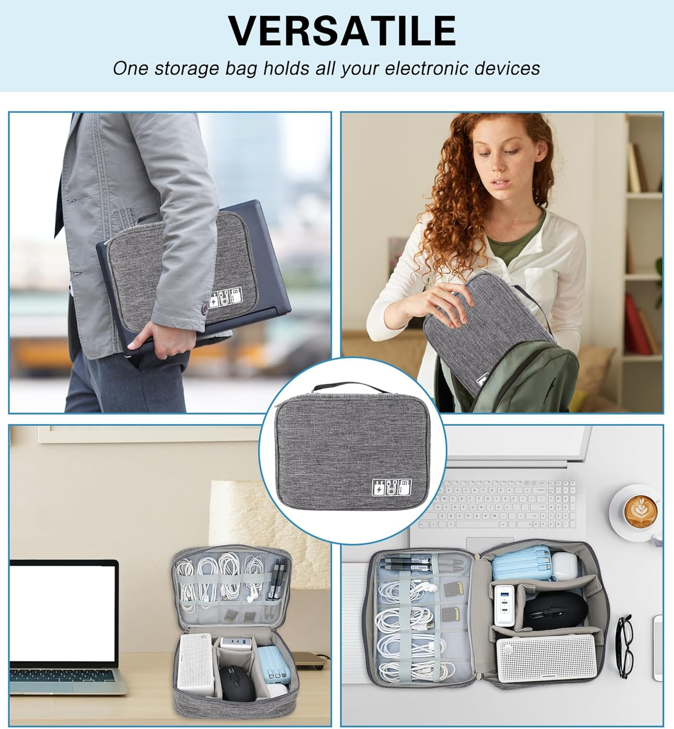 Electronics Organizer Bag, Cord Organizer Travel, Portable Tech Bag, Travel Waterproof Cable Case, Essentials for Cord/Charger/Earphone/Usb/Tablet/Electronic Accessories image number 4