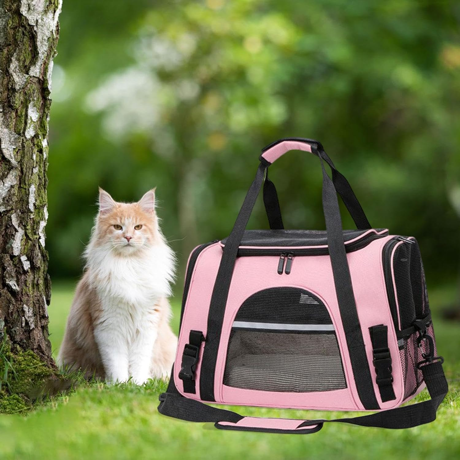Fenteer Pet Carrier Cat Carrier Soft Large Capacity Zipper Travel Bag for Pets with Shoulder Strap and Pink image number 6