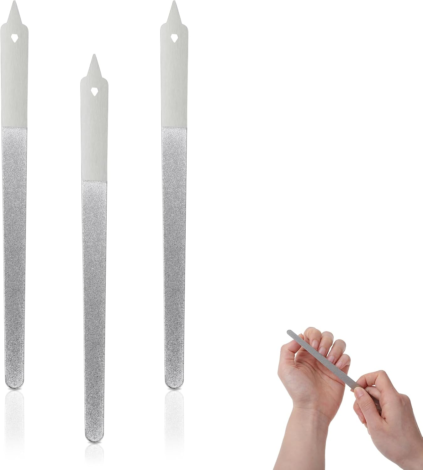 Metal Nail File(3Pcs), Nail Files for Natural Nails with Sharp Pointed Tip, Stainless Steel Nail Filer, Diamond Nail Files Non-Slip Handle for Salon Manicure Pedicure Toenails Tools Home (20.2Cm) image number 1