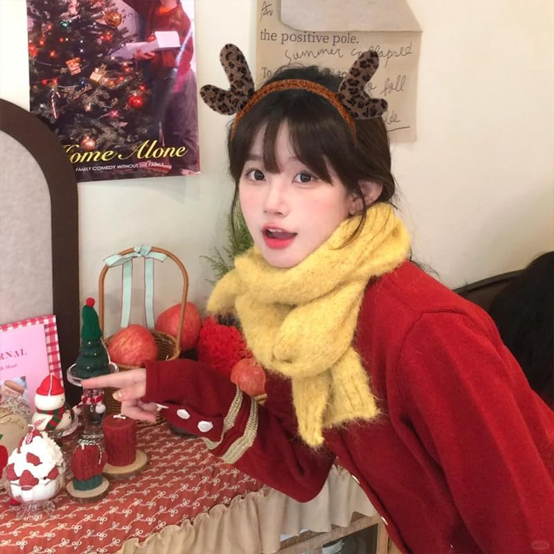 Plush Christmas Deer Antlers Headband Christmas Holiday Head Hair Accessories for Girls Women Soft Reindeer Antlers Headband Hairband Leopard Deer Ears Headband Deer Antlers Costume Headwear Headband image number 5