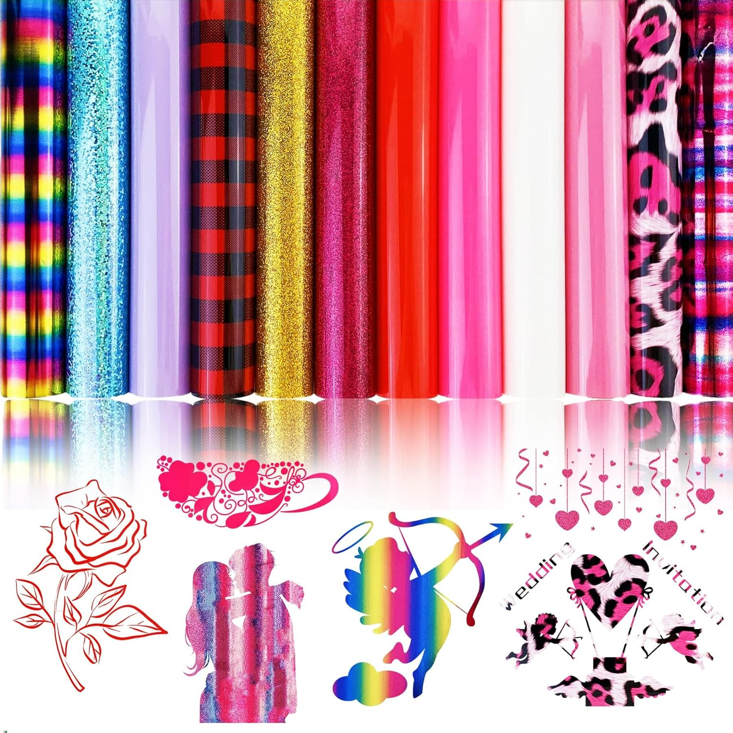 AUXIN 12 Sheets Heat Transfer Vinyl, 9.8''*5.9'' Iron on HTV Assorted Pattern Bundle for Fabric Clothes T-Shirts Hoodies Craft, Easy to Weed & Cut image number 1