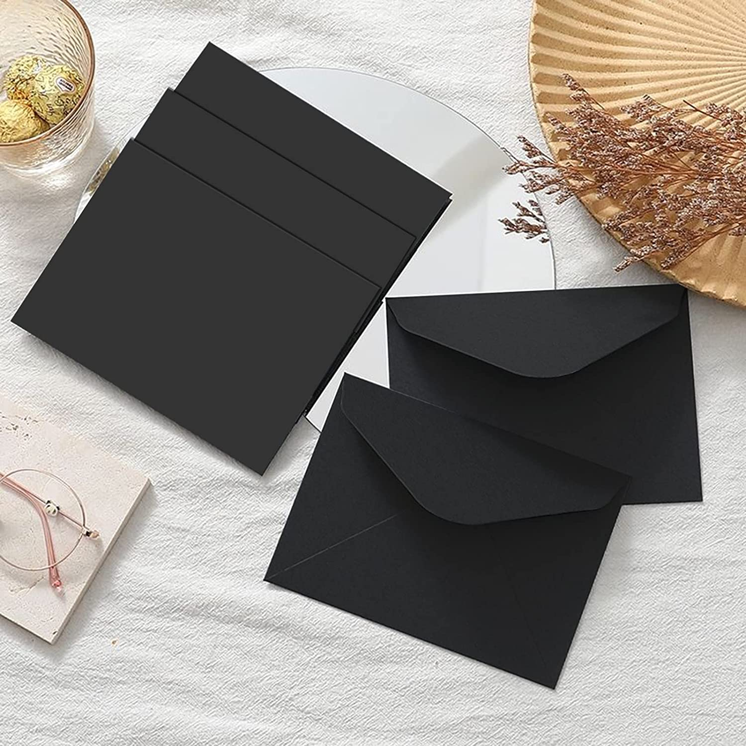 YINUOYOUJIA 100 Pack Black 4X6 Envelopes, A6 Size, Classy V-Flap, Ideal for Wedding, Baby Shower, Graduation Invitations image number 1