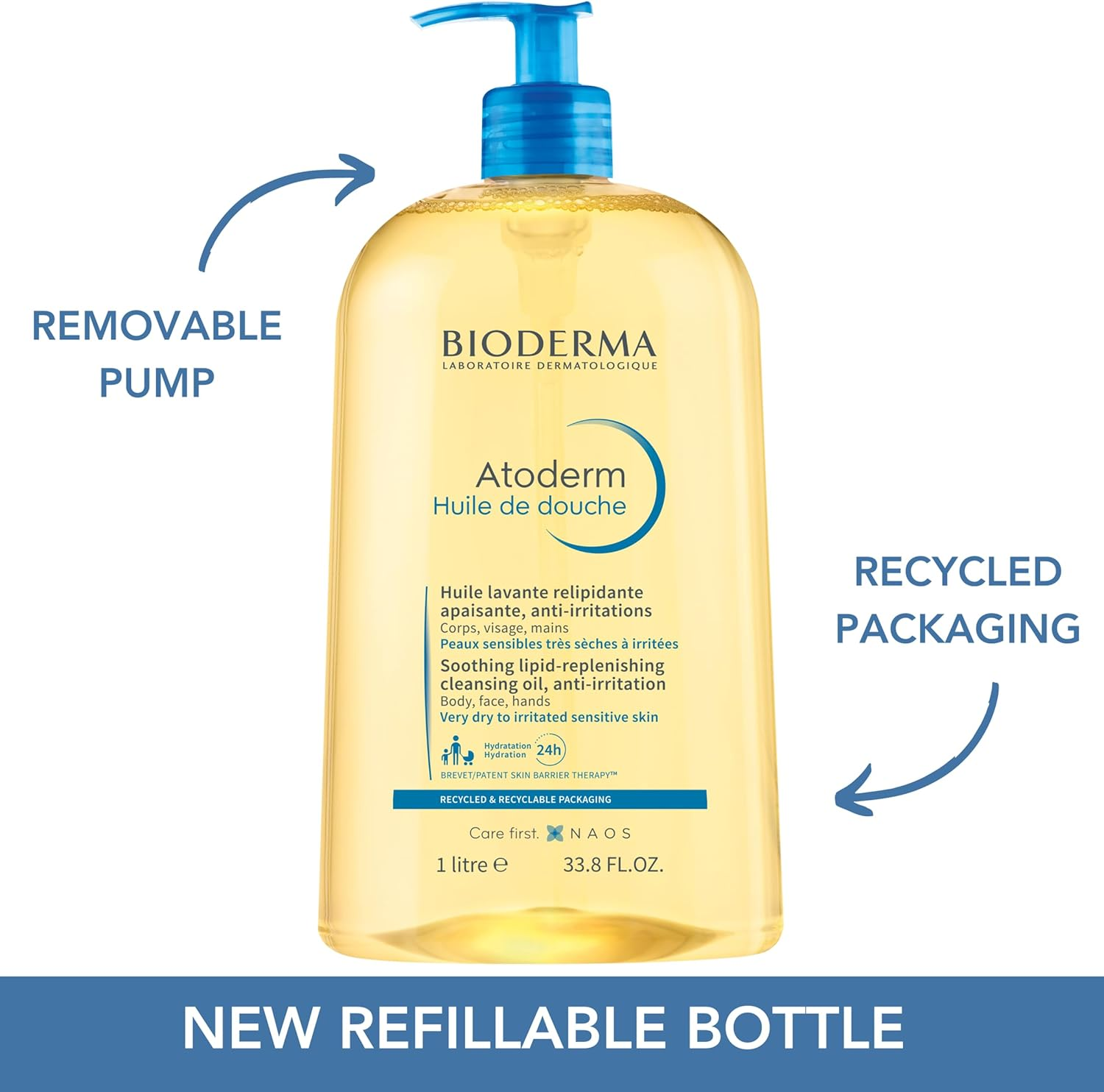 Bioderma - Atoderm Cleansing Shower Oil - Ultra-Nourishing Body Wash for Very Dry Sensitive Skin - Eco Refill 1L image number 3