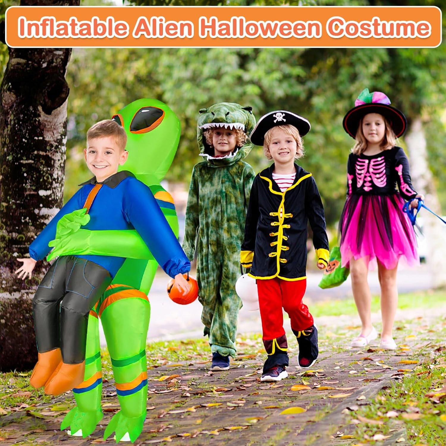 Inflatable Alien Costume for Adult Kids Blow up Alien Halloween Costumes Alien Abduction Costume Cosplay Party image number 3