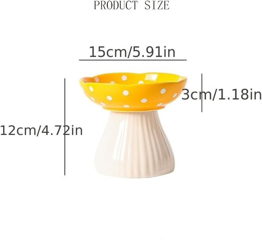 Ceramic Raised Mushroom Cat Bowl, Elevated Pet Feeder Bowls, Raised Dog Dish for Food and Water, Red 15 Cm Wide for Adult Cats, Small Dog and Puppy (Yellow) - Yellow image number 5