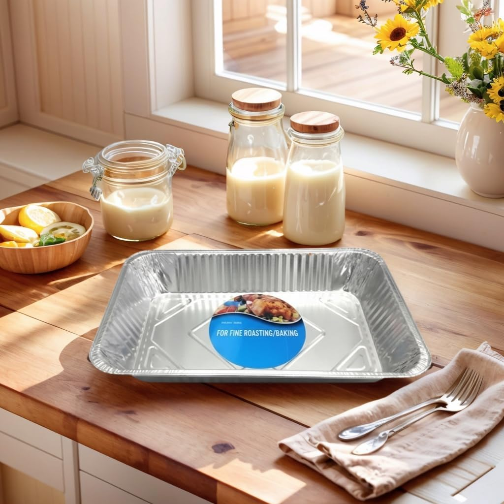 LEDON Large Heavy-Duty Aluminium Foil Tray 52.5 X 32.4 X 8.6Cm &ndash; Disposable Rectangular Baking & Roasting Pan, Oven & Freezer Safe Catering Food Tray (3) image number 4