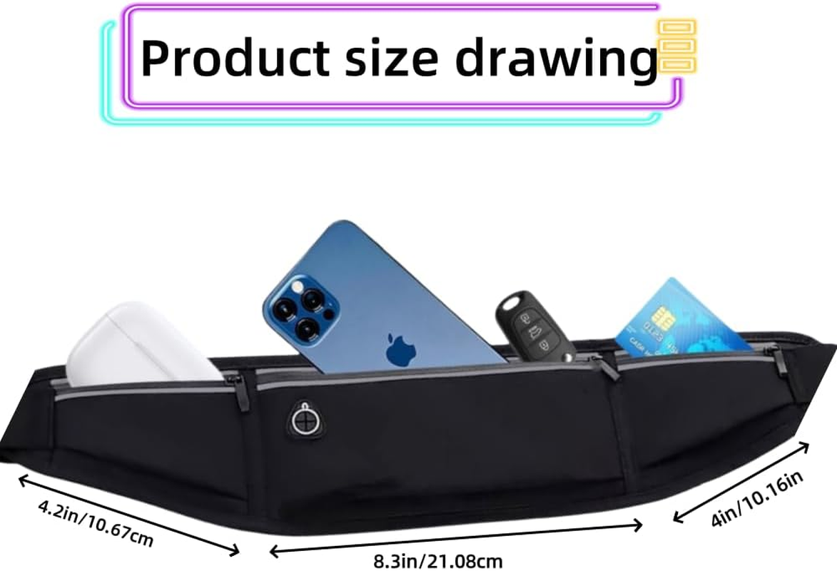 Men'S and Women'S Waist Belts, 3-Pocket Adjustable Reflective Waist Belt, Runner'S Wallet Belt, Suitable for Fitness, Cycling, Walking, Traveling and Outdoor Activities (Black) image number 4