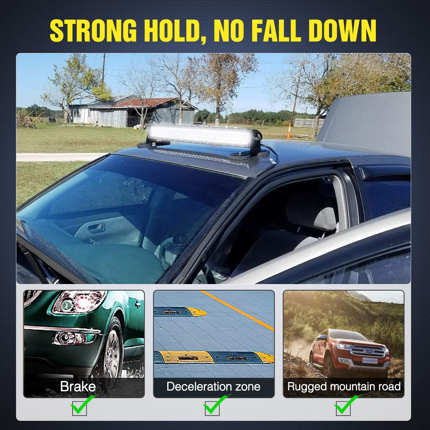 Nilight 2PCS Magnetic Base LED Light Bar Mounting Brackets, Powerful Sucker Holder for Straight Curved Side-Mounted Light Bar Mounting on Hood Roof image number 5