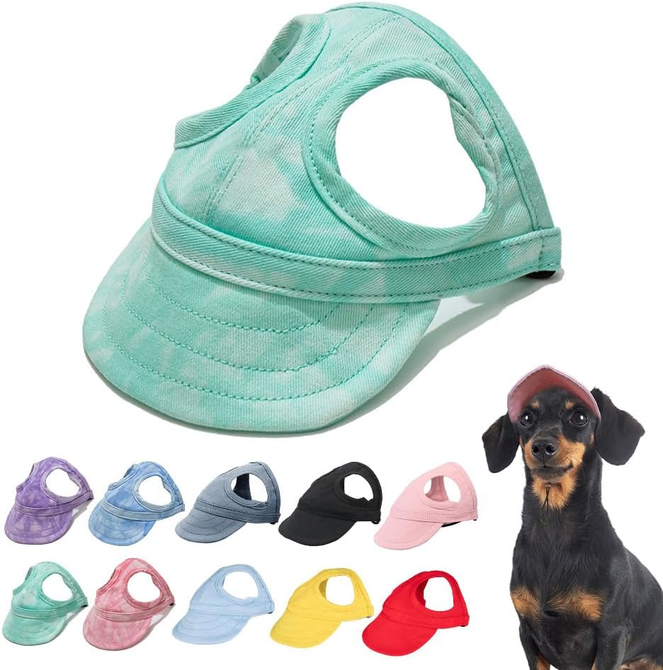 Auiepet Outdoor Sun Protection Hat for Dogs, Canvas Dog Sun Hat with Ear Holes and Adjustable Neck Strap (Black, S)