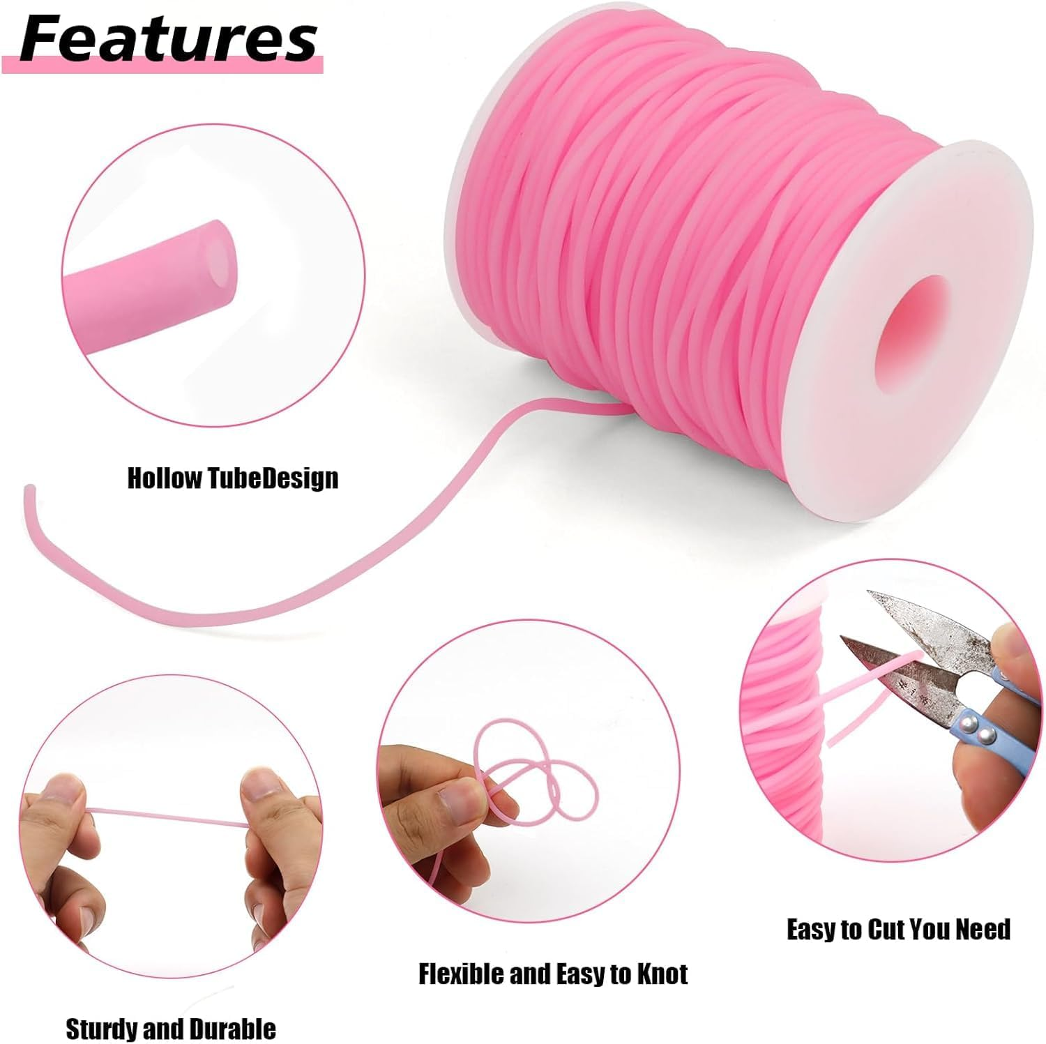 Hollow Pipe Tubing Rubber Cord, 6 Roll Rubber Tube Cords Tubing Knitting Barber Cord,Hollow Pipe Rubber Cord Tube Silicone Tube Cord,Hollow Pipe Rubber Tubing Jewelry Cord,Hollow Pipe Tube Rubber Cord image number 3