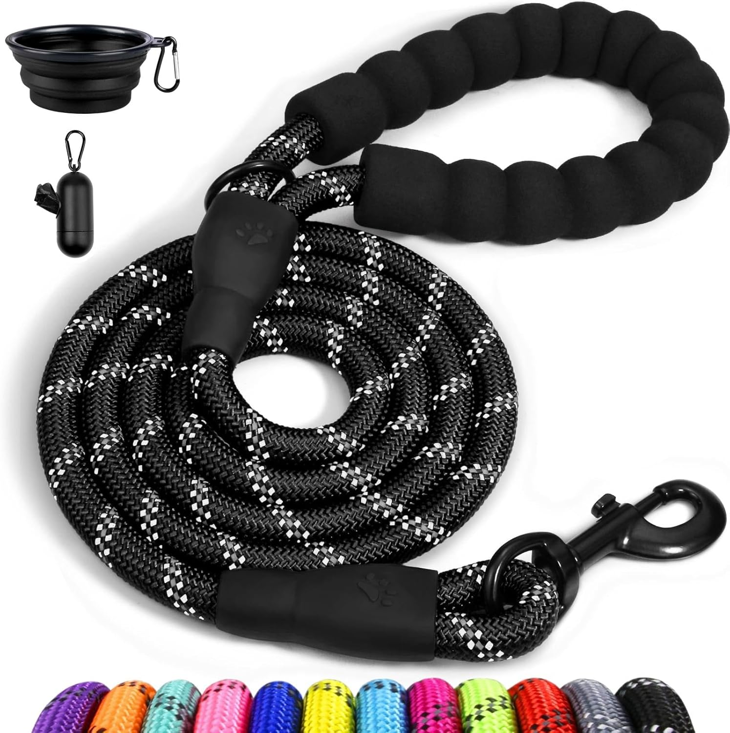 MIDAGAS Dog Leash 5 FT Heavy Duty Pet Leashes with Comfortable Padded Handle, 360&deg; Swivel Metal Catch, Highly Reflective Threads Leash for Medium Large Dogs, with Collapsible Pet Bowl and Garbage Bags image number 1