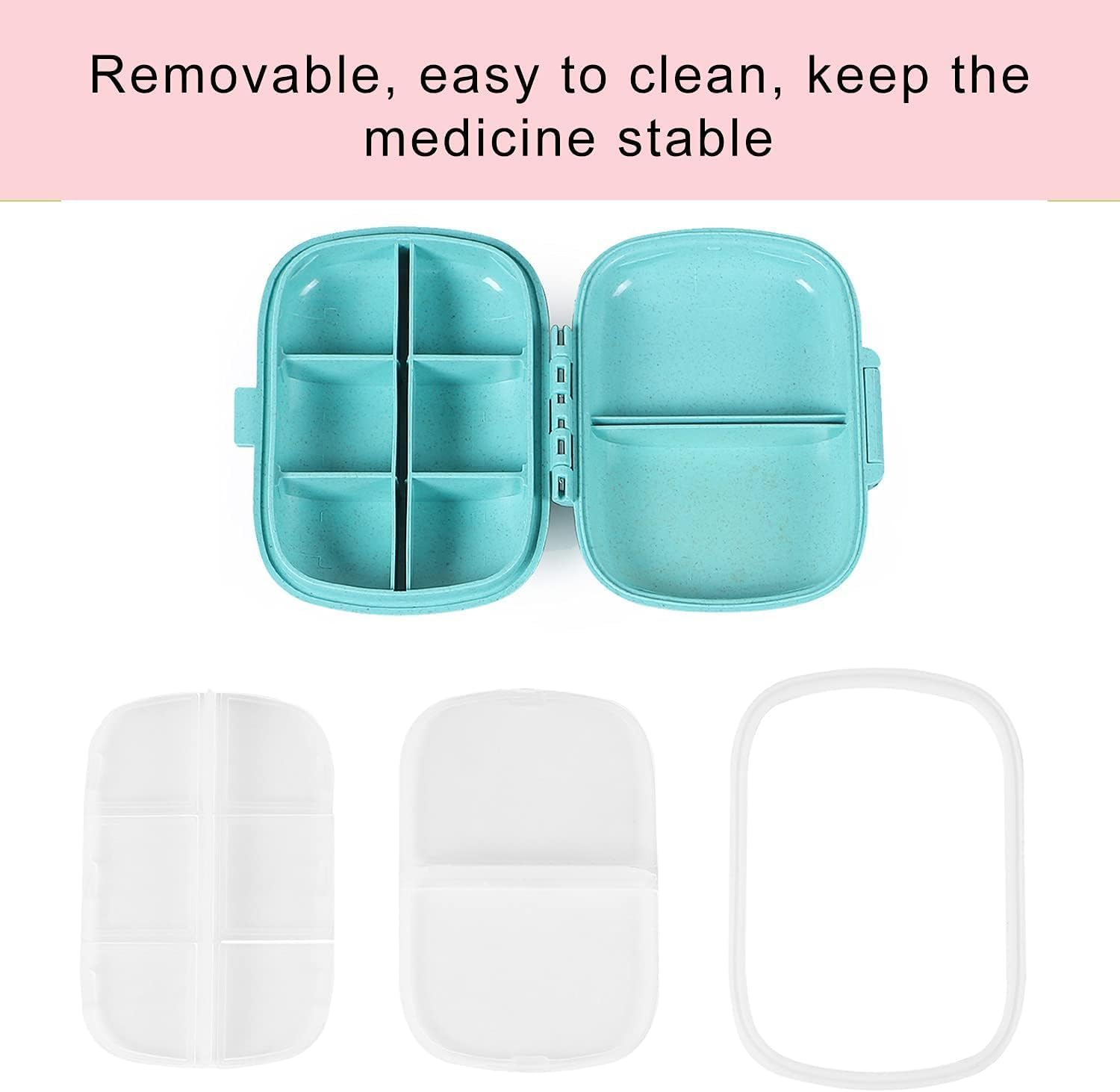 2 PCS Travel Pill Organizer, 8 Compartments Portable Pill Box Small Daily Pill Case Medicine Vitamin Container for Pocket Purse (Blue) image number 6