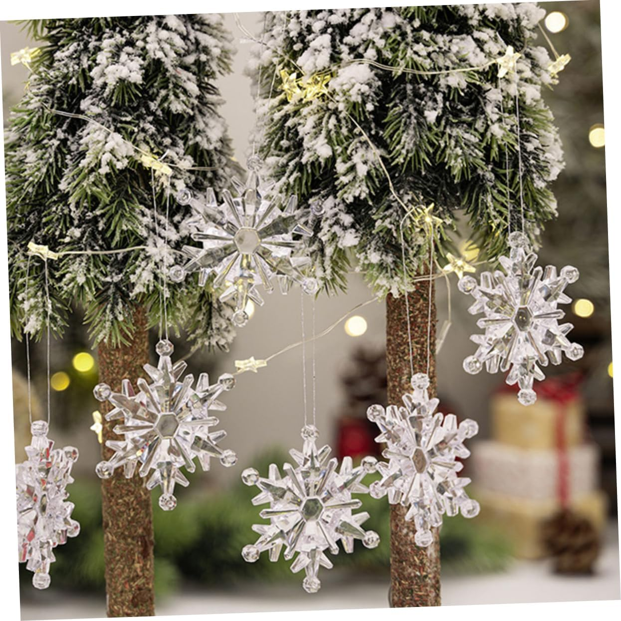 Unique Snowflake Pendant Acrylic Crystal Christmas Tree Decor Silver Christmas Decorations DIY Snowflake Ornaments for Winter Celebrations
