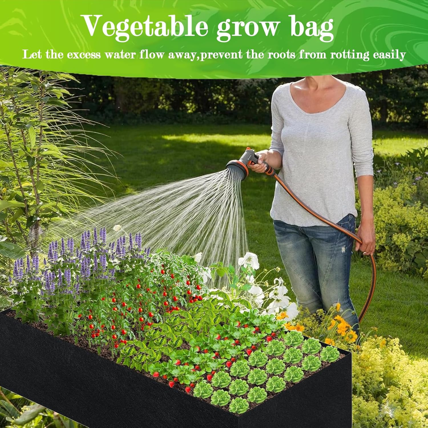 Grow Bags,2 Pack Fabric Raised Garden Bed,Large 8 Grids and 4 Grids Plant Grow Bags,Rectangle Breathable Planting Pots for Fruits,Vegetables,And Flowers image number 2