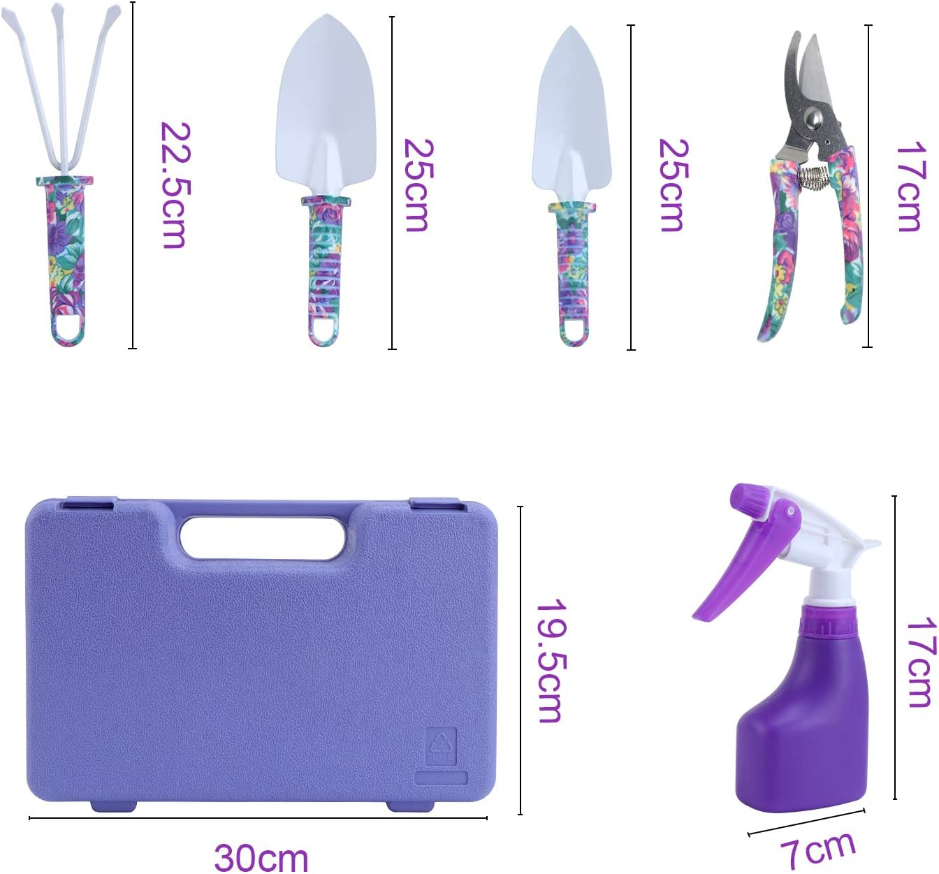 Coolty 5 Pieces Garden Tools Set, Ergonomic Handle Gardening Work Set with Purple Floral Print, Gardening and Planting Kit with Storage Case for Gardening Lovers image number 3