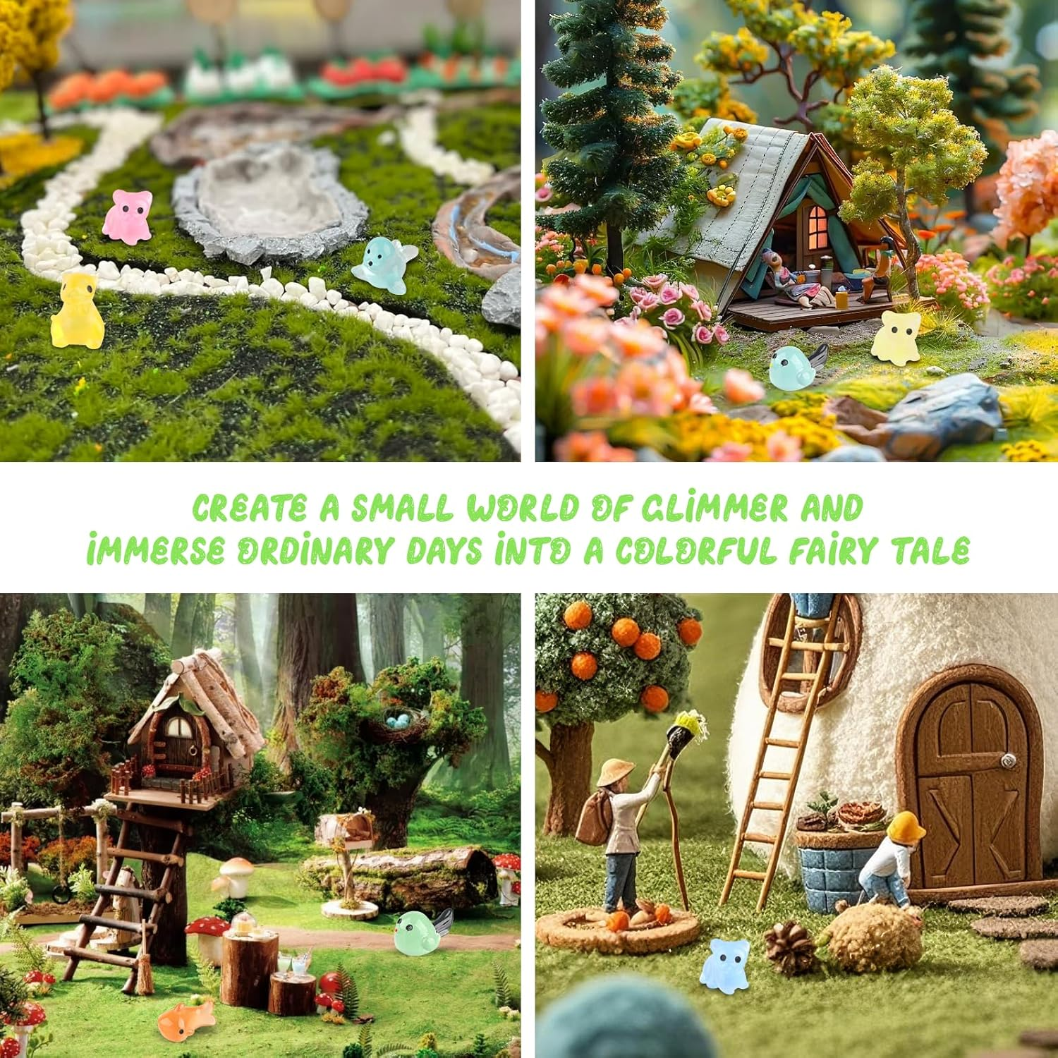 80 PCS Luminous Mini Resin Animals Set, Glow in the Dark Animal Figurines Including Rabbits, Bears, Lions, Whales, Goldfish, Sharks, Penguins, Mice, and Pigs for DIY Crafts, Garden and Aquarium Decor image number 2