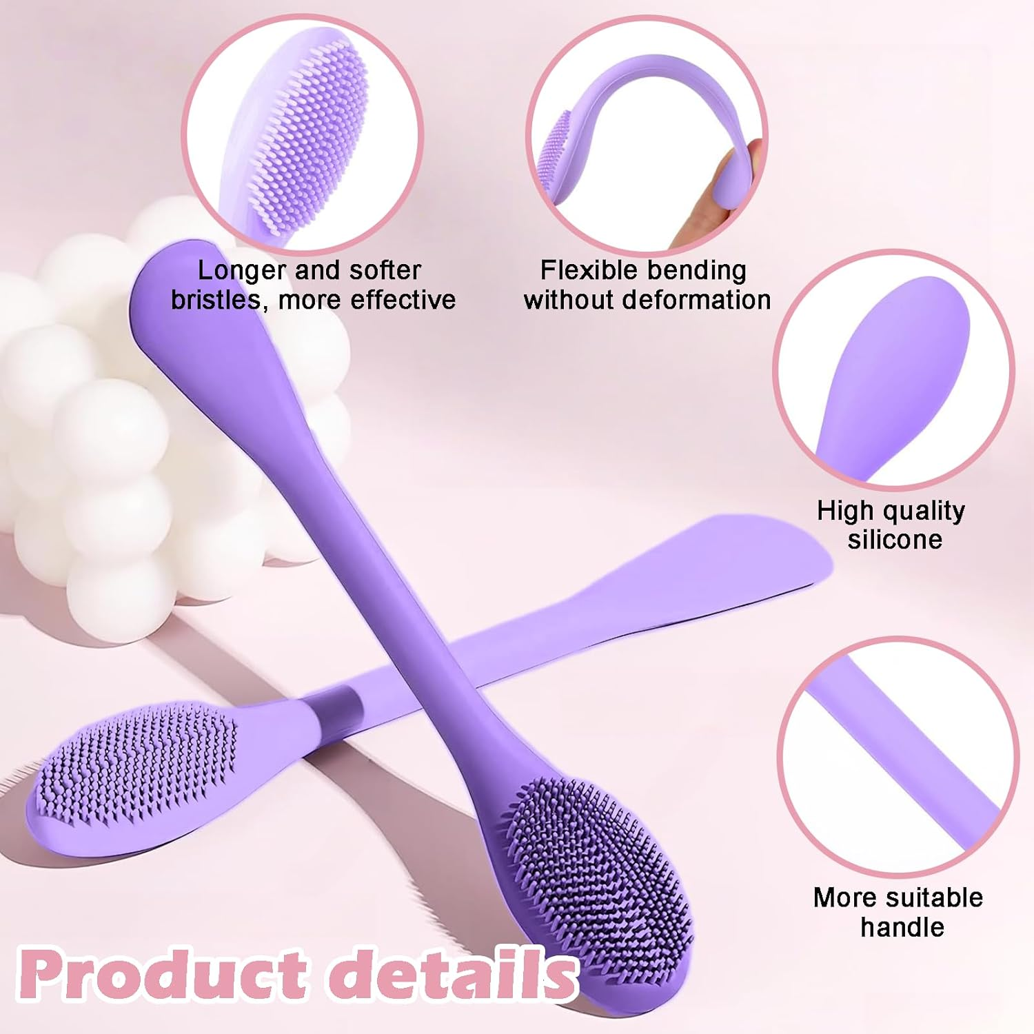 2 Pcs Pore Cleaning Brush, 2 in 1 Siliconepore Scrubber, Double-Sized Face Mask Brush Scrubber Applicator Facial Tools for Clay Mud Charcoal Face Mask (Purple+Grey) image number 3