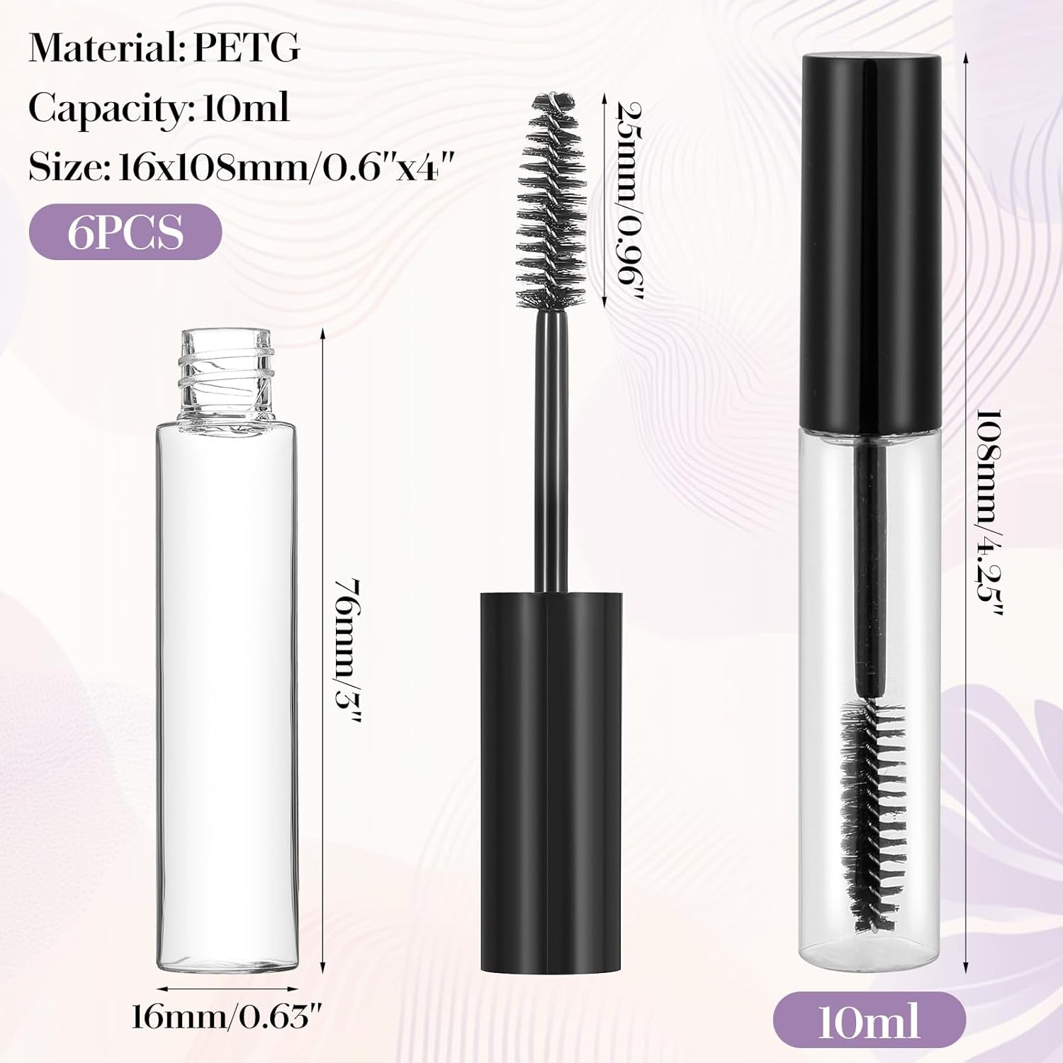 Pack of 6 Empty Mascara Tubes, 10 Ml Refillable Eyeliner Container with Eyelash Stick and Rubber Funnels, Empty Eyelashes, Tube Eyelashes, Cream Bottle for DIY Eyelash Cream (Black) image number 6