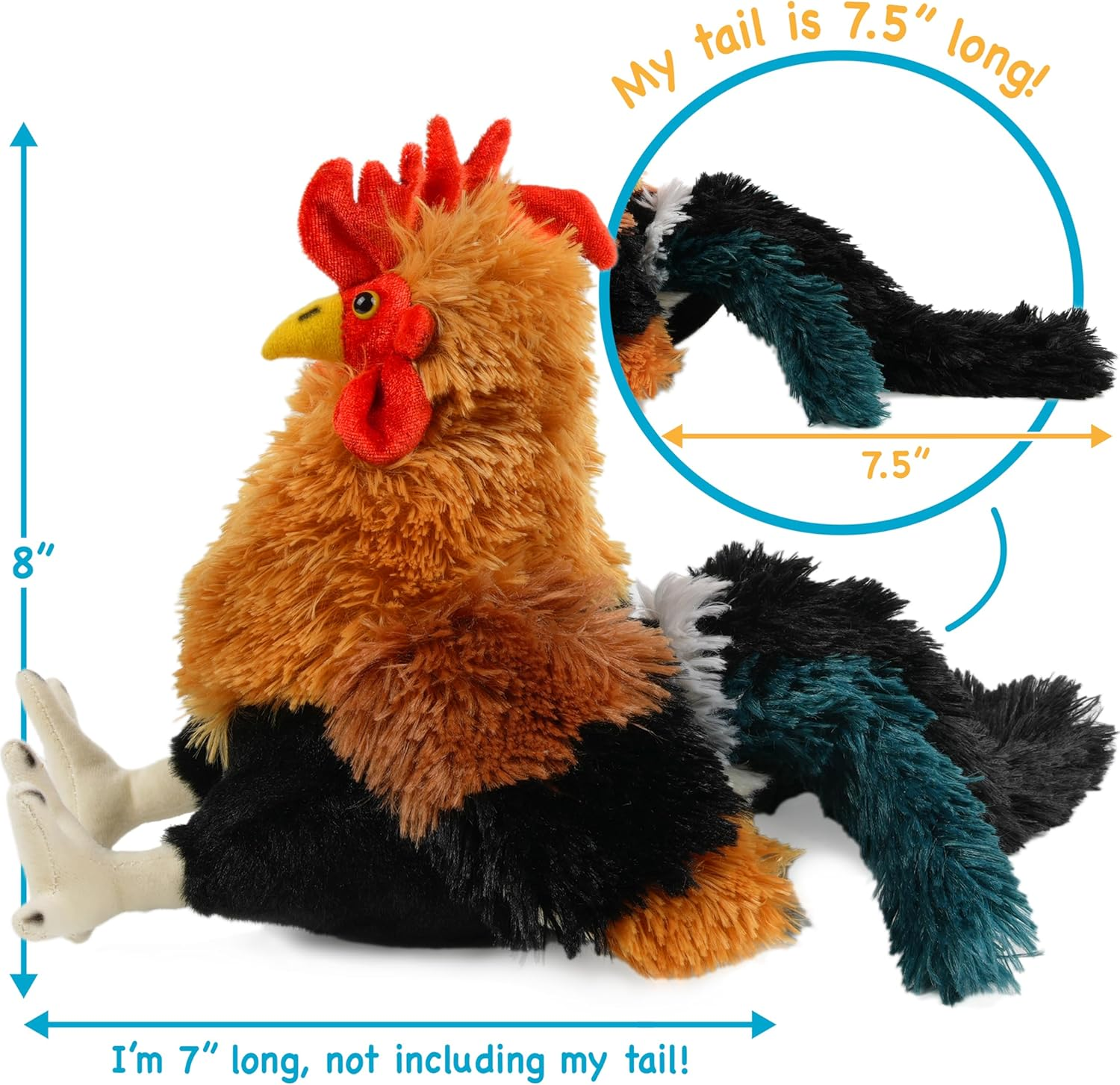 Riley the Rooster - 8 Inch Chicken Stuffed Animal Plush image number 5