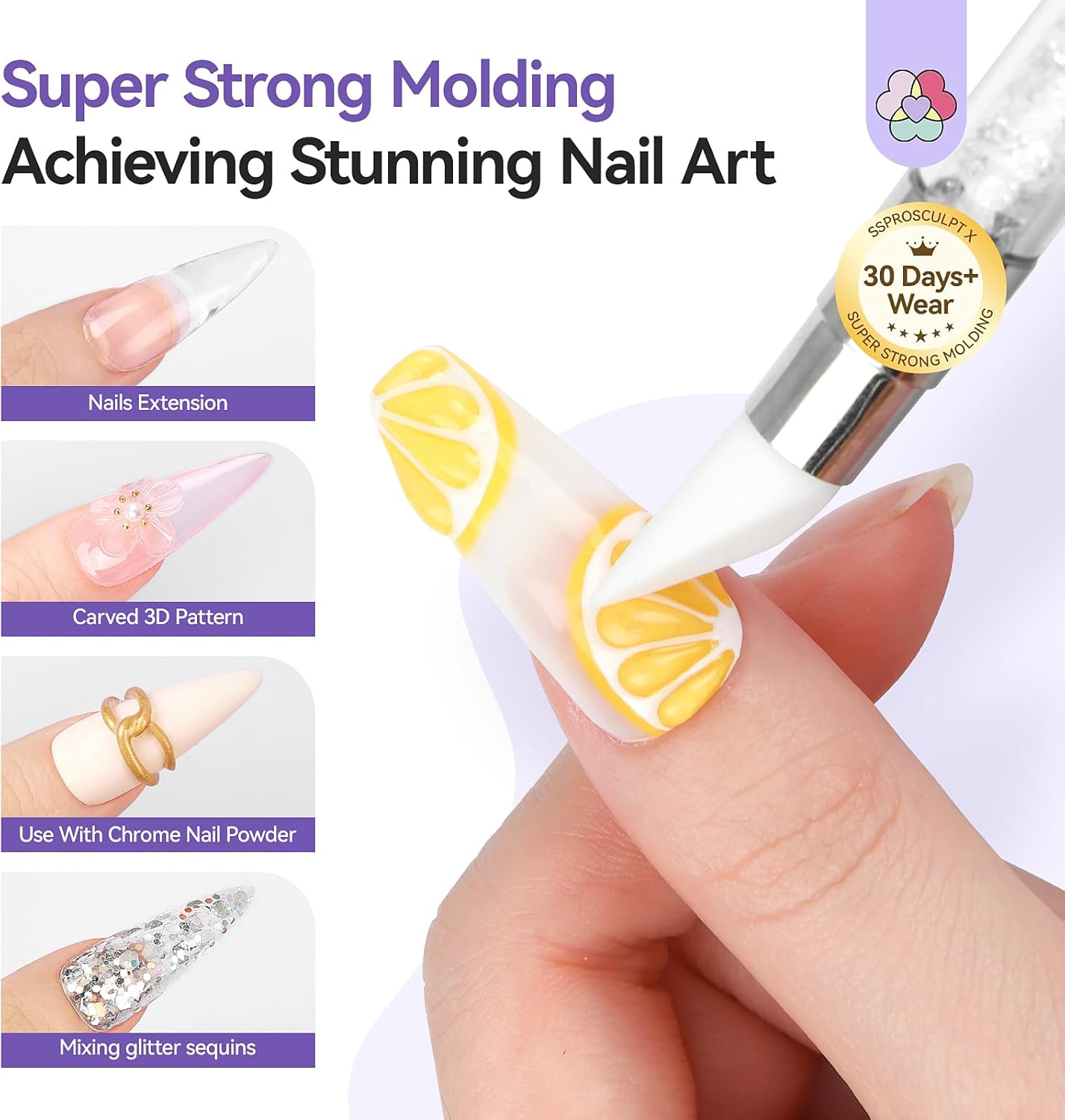 SAVILAND Sculpting Gel for Nail Art: Super Strong Molding 3D Gel Nail Art Clear Solid Sculpting Gel Non Sticky to Hands Nail 3D Gel 60 G Large Capacity Nail Extension Nail Art Salon Ssprosculpt X image number 4