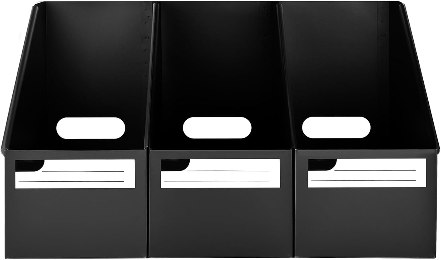 SAYEEC Black Plastic Magazine File Holder, 3 Pack Foldable Folder Holder with Labels, Vertical File Paper Organizer Magazine Storage Box Rack Book Bins for Desk, Shelves, Classroom, Office, Home image number 3