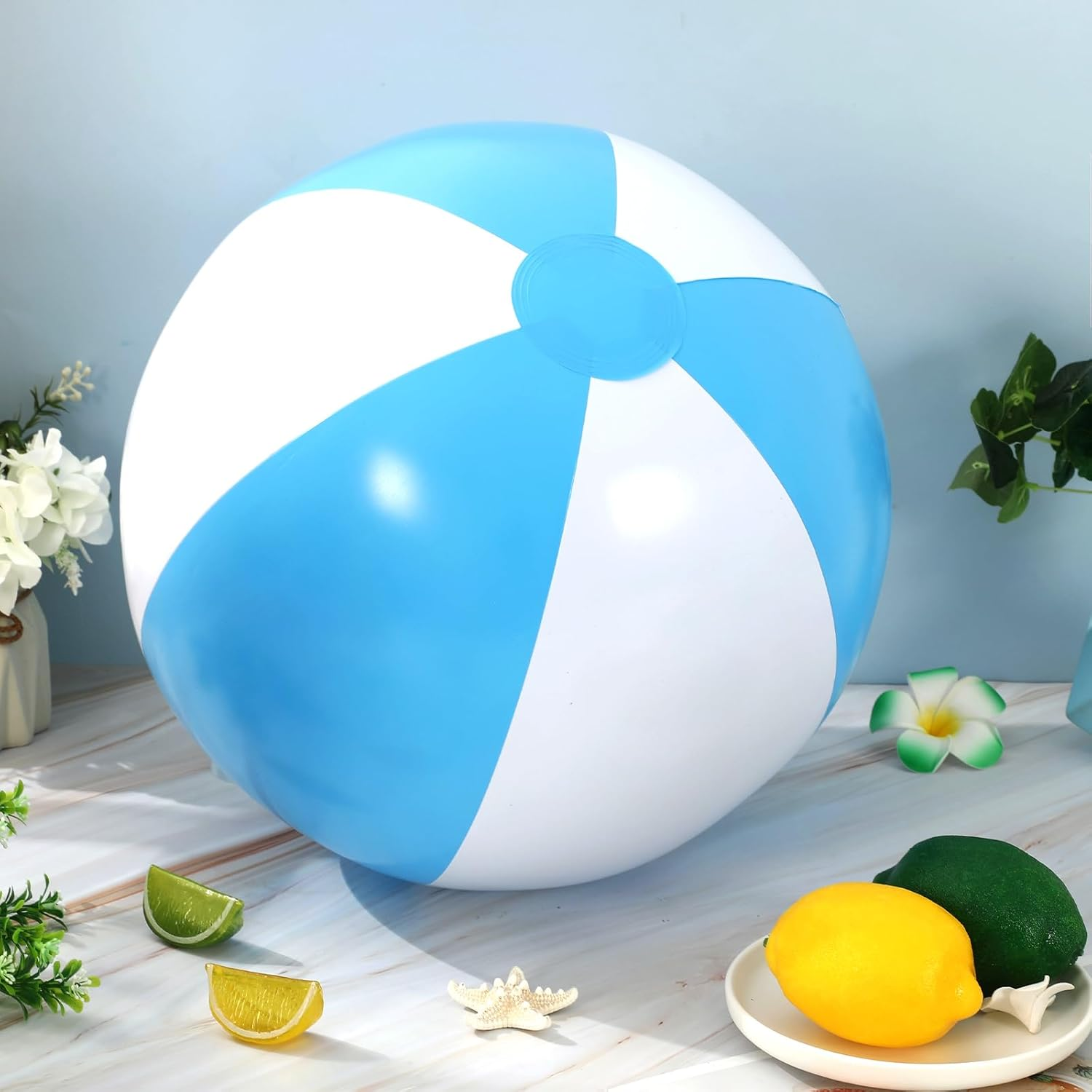Whaline 3Pcs Inflatable Beach Ball 16'' round Pool PVC Balls Cute Game Toys for Summer Hawaiian Tropical Theme Beach Party Decor image number 1