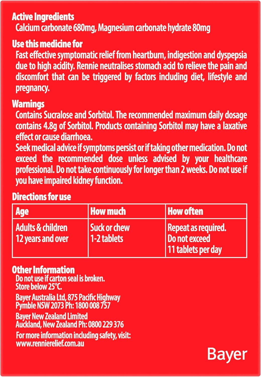 Rennie Spearmint Flavoured Chewable Tablet for Heartburn and Indigestion Symptoms 48 Tablets image number 1