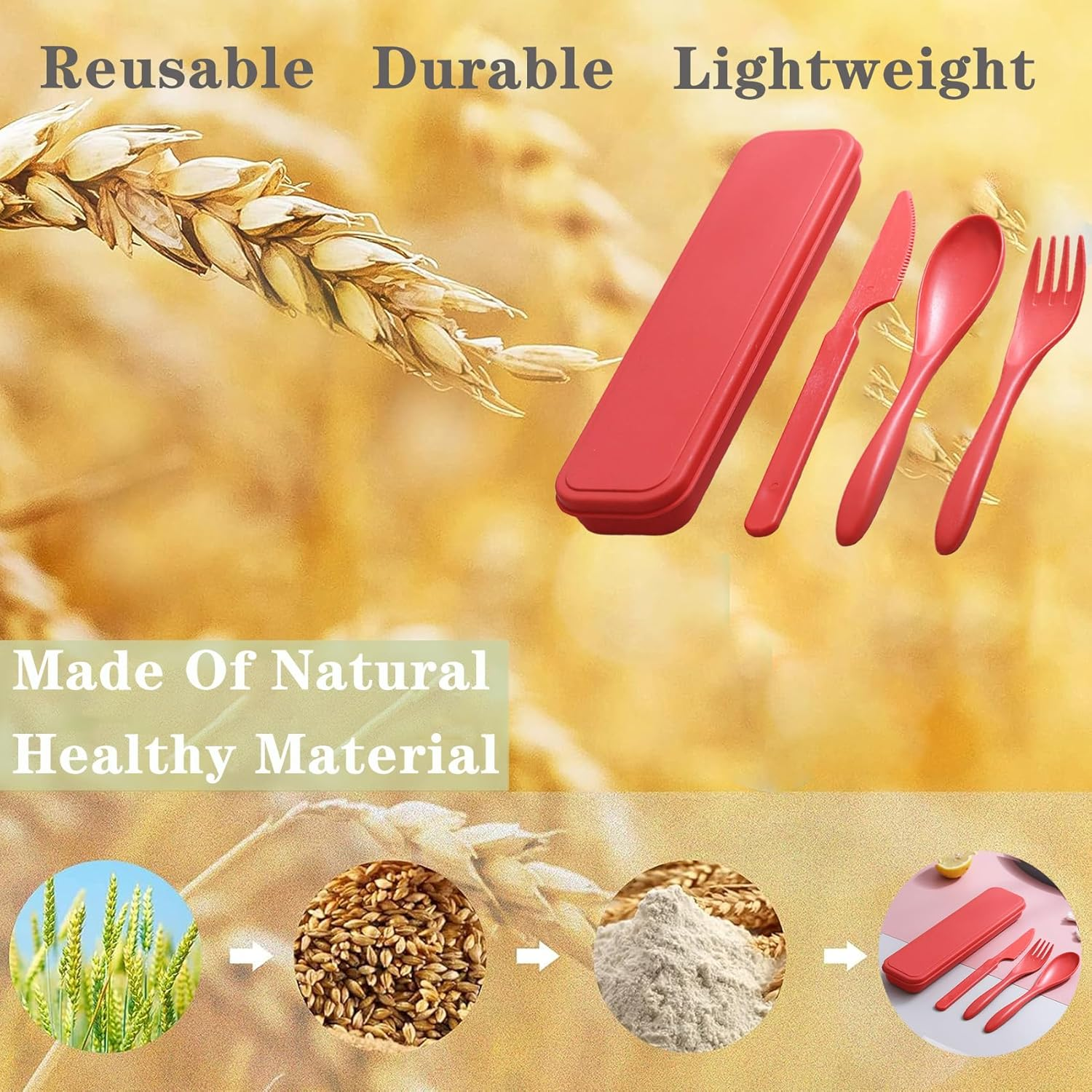 Travel Cutlery Set with Case, Reusable Portable Utensils Plastic Fork Knife Spoon for Camping Picnic Work School Daily Use (Red) image number 5