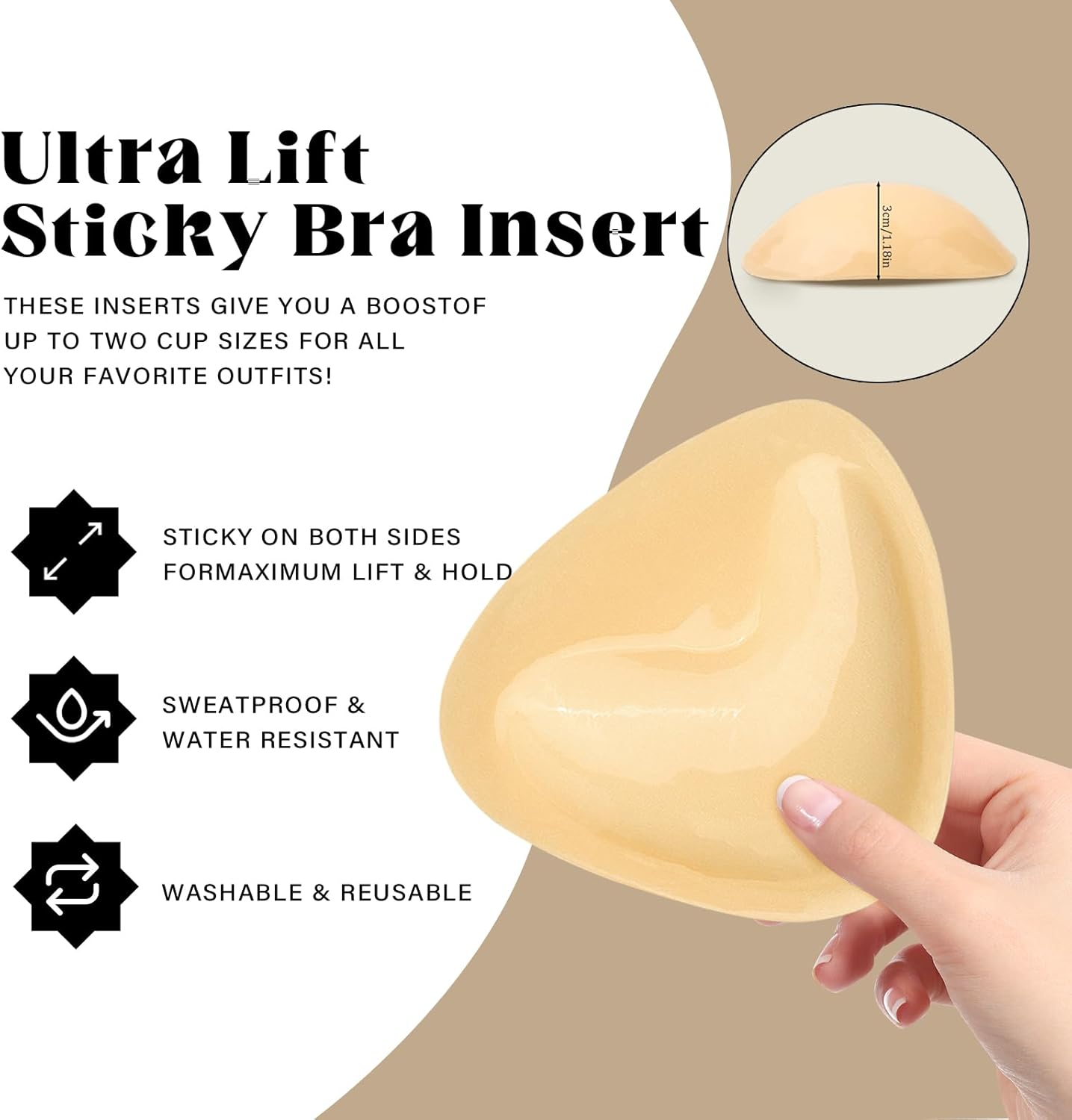 Double-Sided Sticky Push up Bra Inserts,Waterproof Adhesive Bra Inserts Bra Pads & Breast Enhancers for Bikini Swimsuit Dress