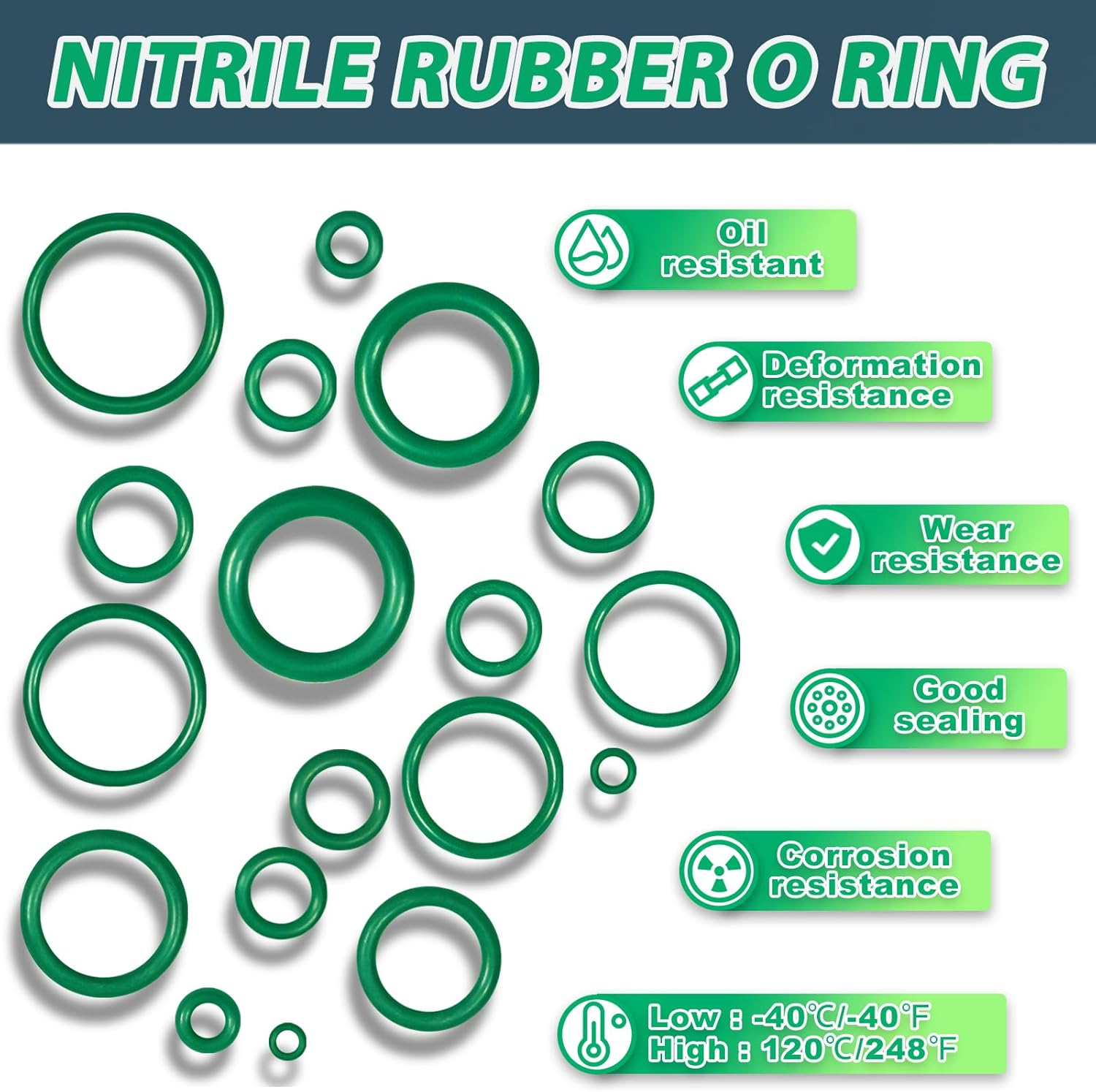 KEZE 595 Pcs Metric and SAE Air Conditioning O Ring Kit,36 Size Seal Rubber O-Rings Assortment Set for Compressor Automotive A/C Plumbing Repair Id:3-22Mm (Green) image number 6