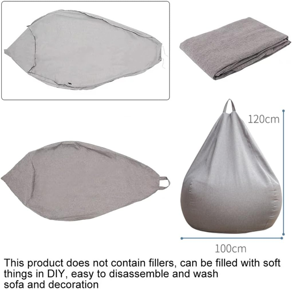 Bean Bag Chair Sofa Cover(No Filler), Stuffable Zipper Lazy Lounger Beanbag Cover, Cotton Linen Memory Foam Beanbag Replacement Cover for Adults and Kids without Filling,100X120Cm Grey image number 3