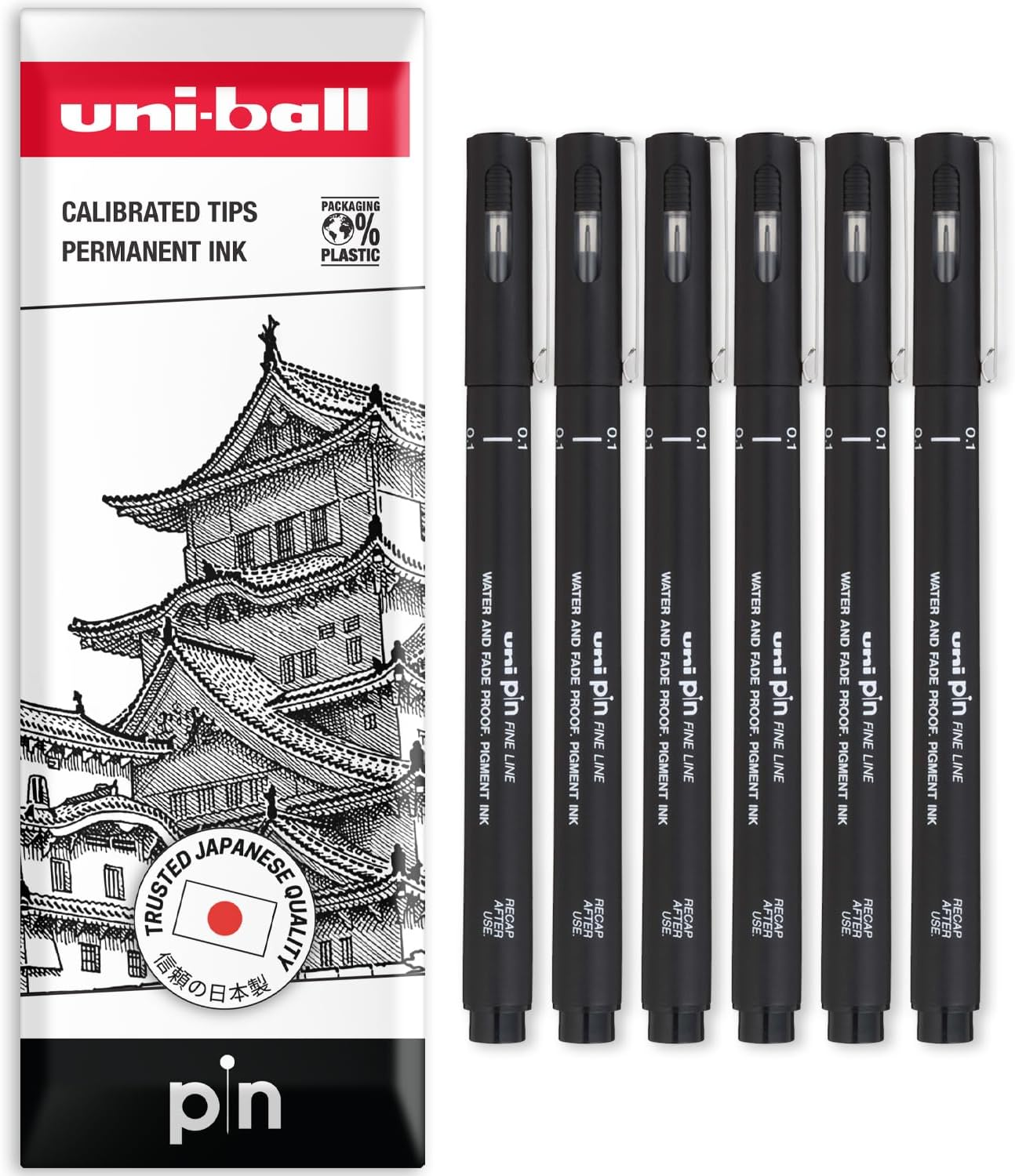 Uni-Ball PIN Fineliners | Fine Tipped Writing Pens | Water & Fade Resistant Ink | Ideal for Sketching, Scrapbooking, Outlining, Art, Technical Drawing | in Gift Box (Pack of 6, 0.1Mm) image number 2