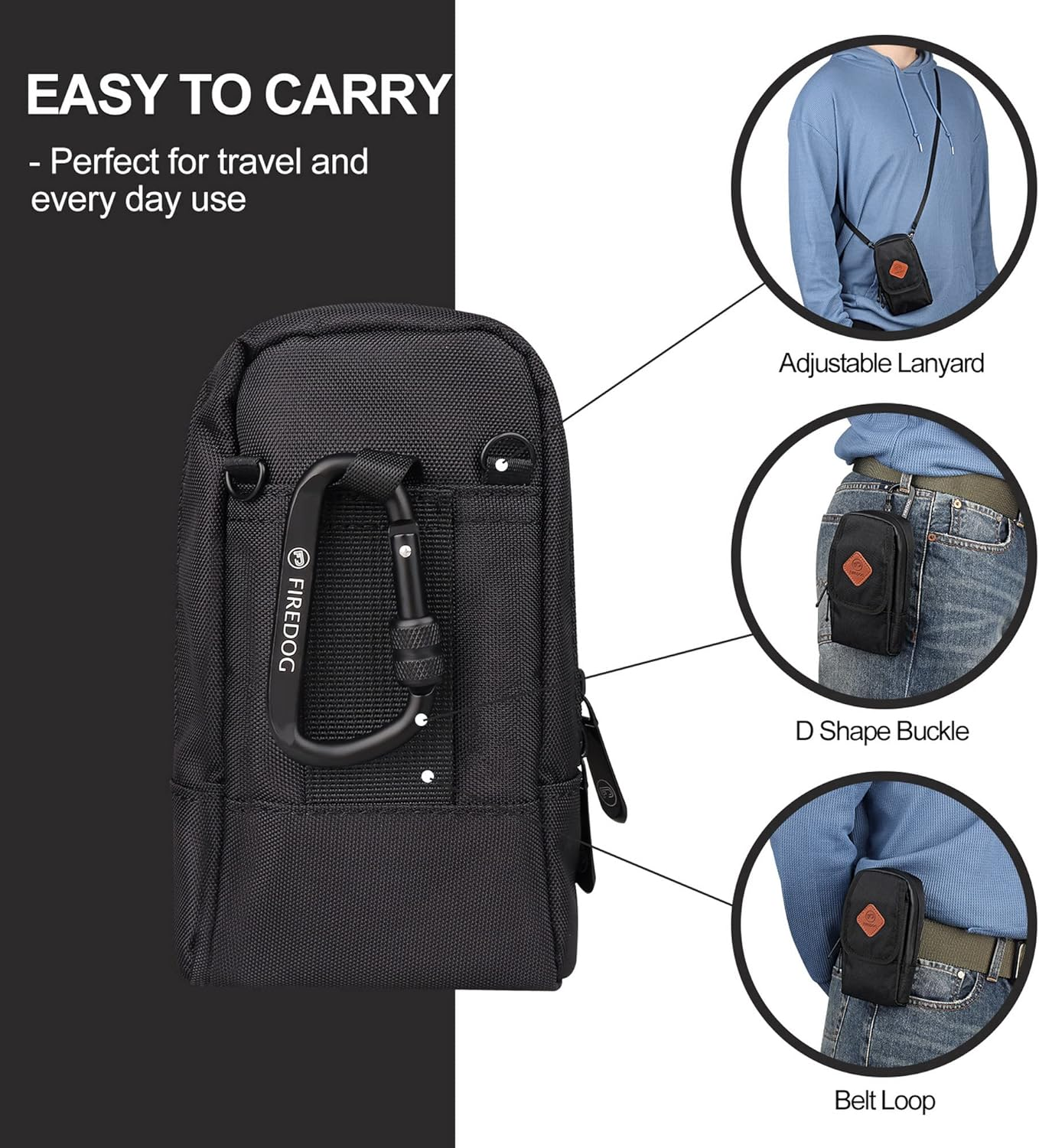 Firedog Smell Proof Bag, Odor Proof Pouch Dog Tested Mini Stash Crossbody Bags for Travel Storage (Black)