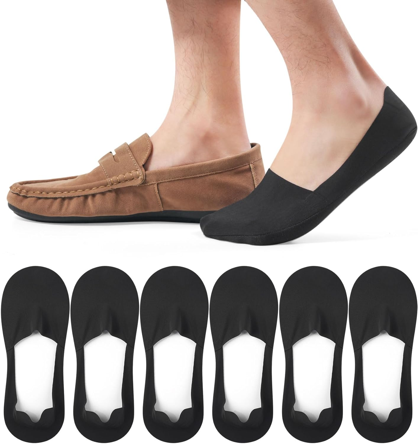 Mens Invisible Trainer Socks, No Show Socks Women Non Slip Nylon Hidden Shoe Socks Lightweight for Summer, 6 Pairs