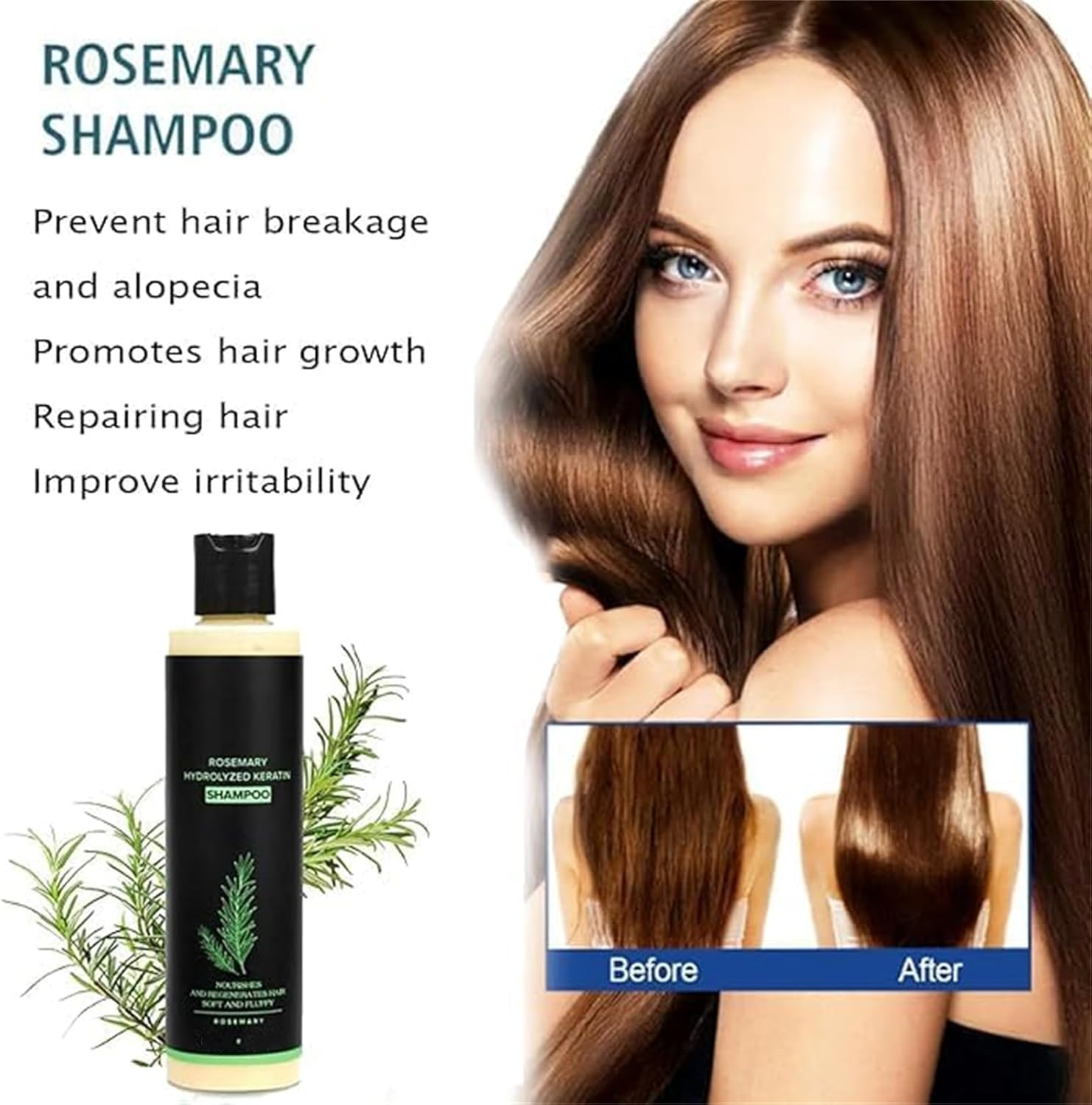 Rosemary Hydrolyzed Keratin Shampoo, Rosemary Leaf Oil Shampoo, Natural Thickening & Strengthening Sham-Poo, Soft and Fluffy for Men and Women Cleansing Conditioner