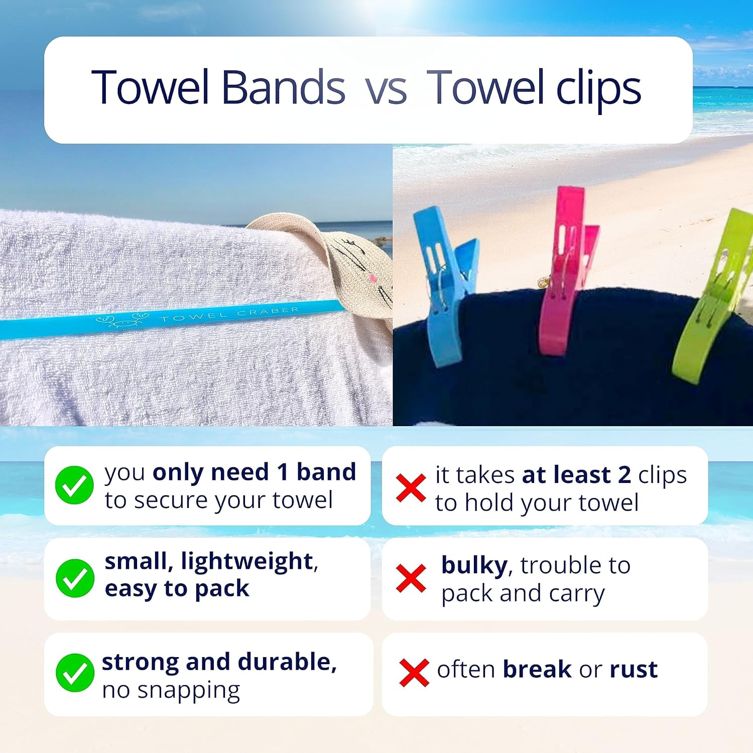 Towel Bands (6 Pack), Made of Sun-Resistant Silicone, a Great Alternative for Beach Towel Clips. Cruise Essentials, Cruise Accessories Must Haves - Pink, Orange, Yellow, Green, Blue, Purple image number 5