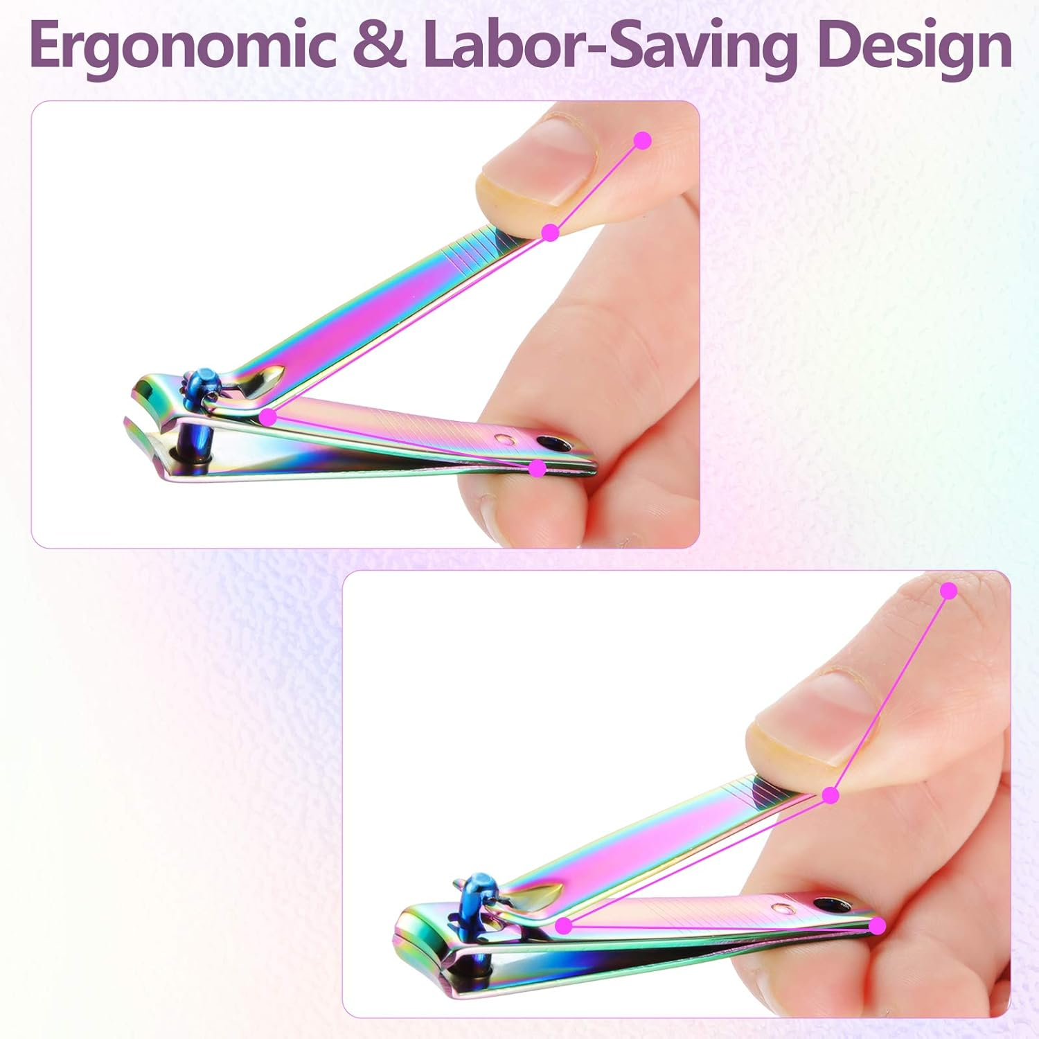 6 Pieces Stainless Steel Nail Clipper Set Nail Cutter Portable Sturdy Nail Clippers Fingernails and Toenail Clipper Cutter for Women Men, Rainbow Color image number 3
