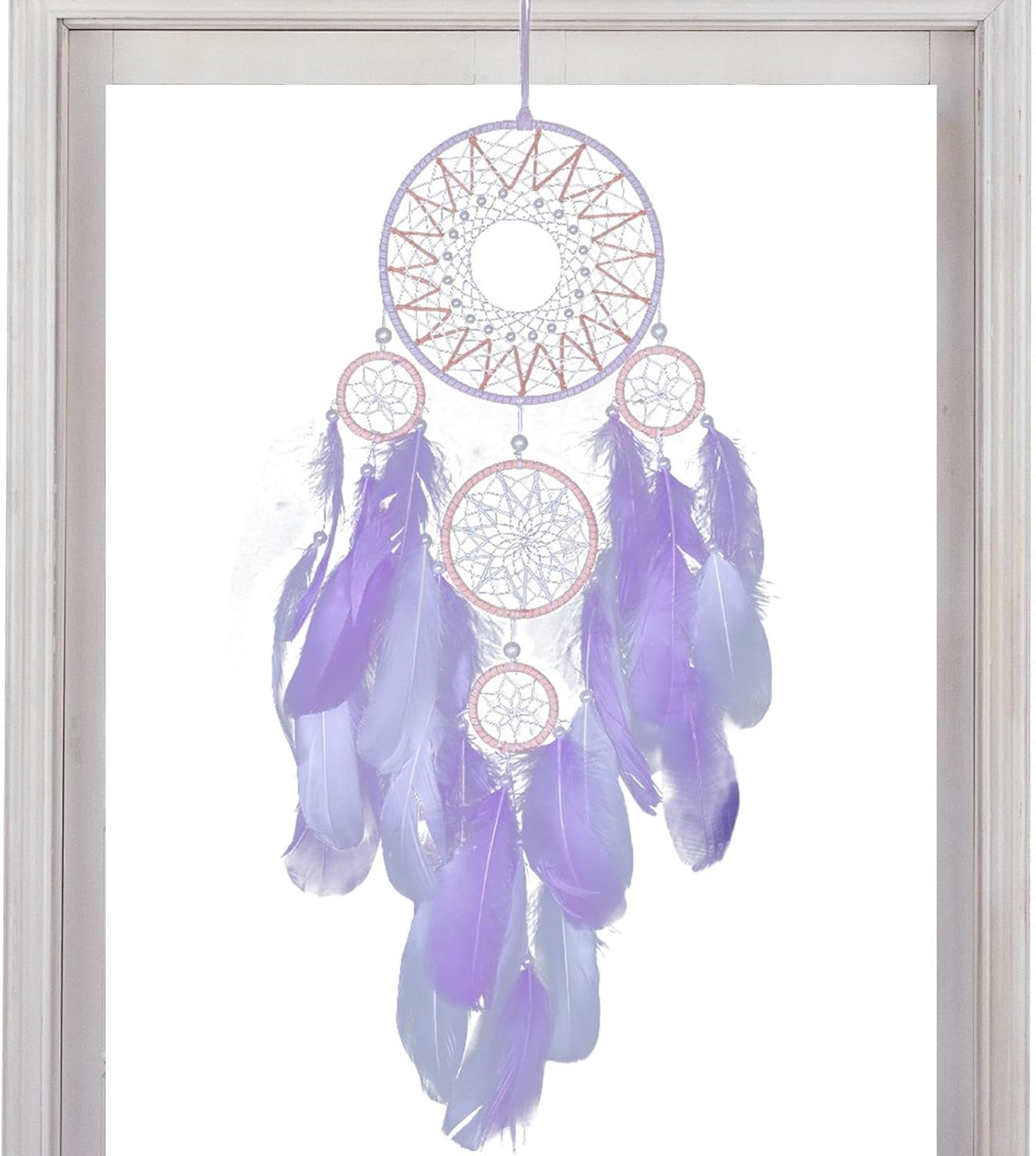 Dream Catcher Wall Decor,Decorative Ornament Art - Lucky Five Rings Feather Dream Catcher, Wall Hangable Decor for Kids Bedroom Living Room