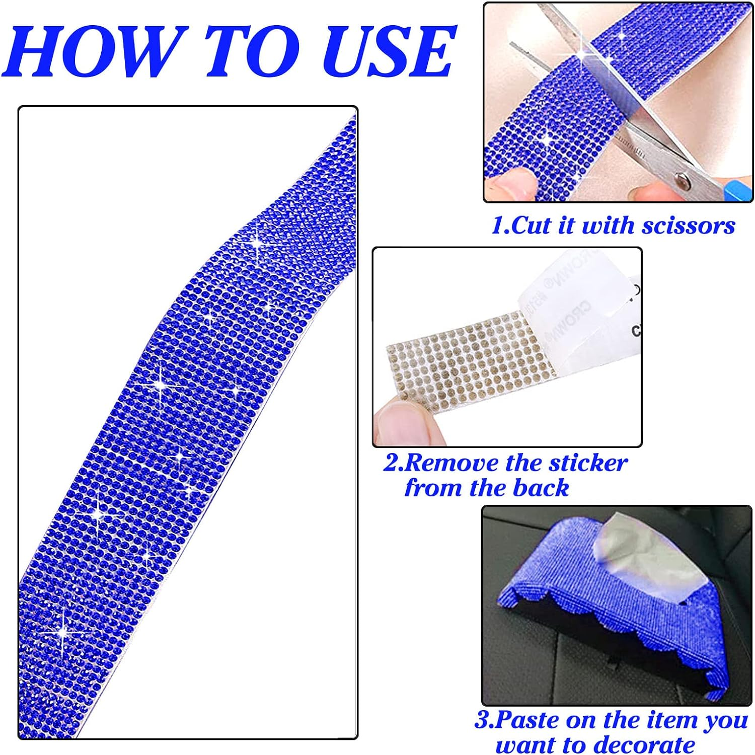 10 Rolls Self Adhesive Rhinestone Ribbon Crystal Diamond Sticker Bling Ribbon DIY Decoration with 2 Mm Rhinestones for DIY Arts Crafts,Wedding Party Decor,Car Phone Decoration.(Each Roll 1 Yard) image number 6