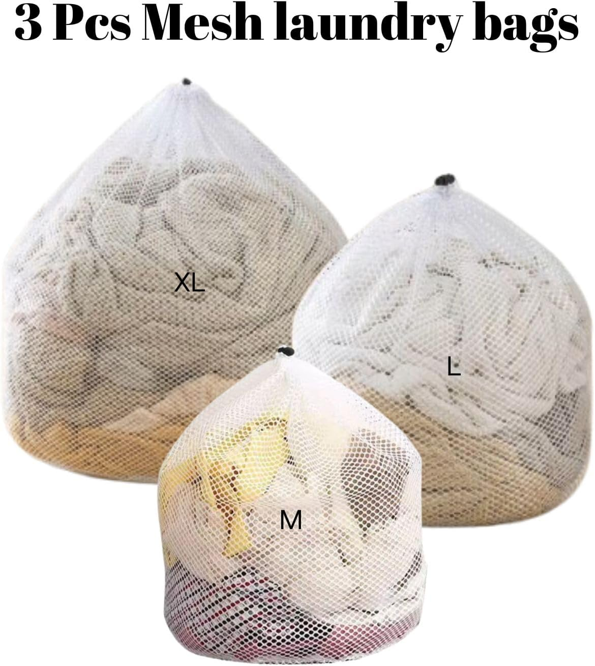 3 Pcs Mesh Laundry Bags with Drawstring,Washing Bags for Washing Machine, Travel Storage Organize Bag for Clothes,Bed Linen,Toys Etc. (1 X-Large, 1 Large, 1 Medium) image number 2