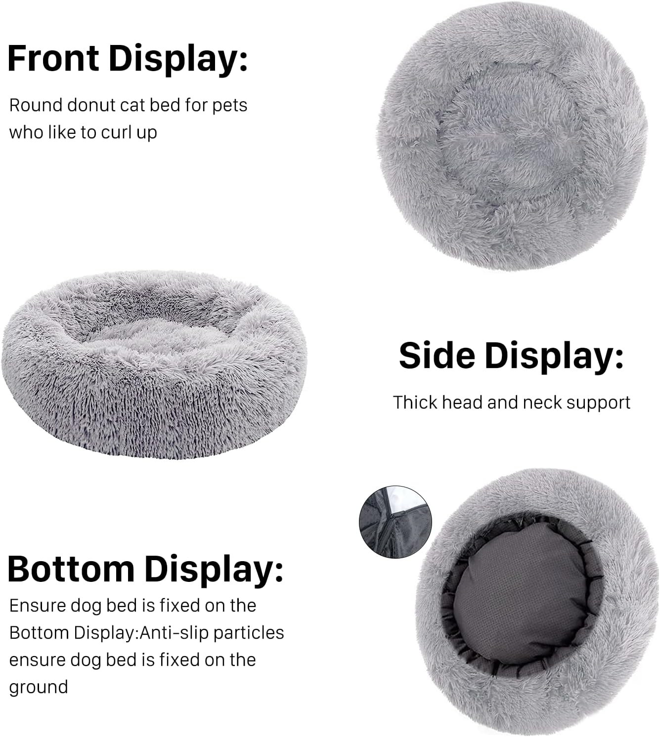 USOR Calming Dog Bed for Large Dogs, Anti-Anxiety Donut Dog Cuddler Bed, Disassemble and Washable 100Cm Extra Large Pet Bed, Warming Cozy Soft Dog Bed, Fluffy Faux Fur Plush Dog Cushion Bed Light Gray