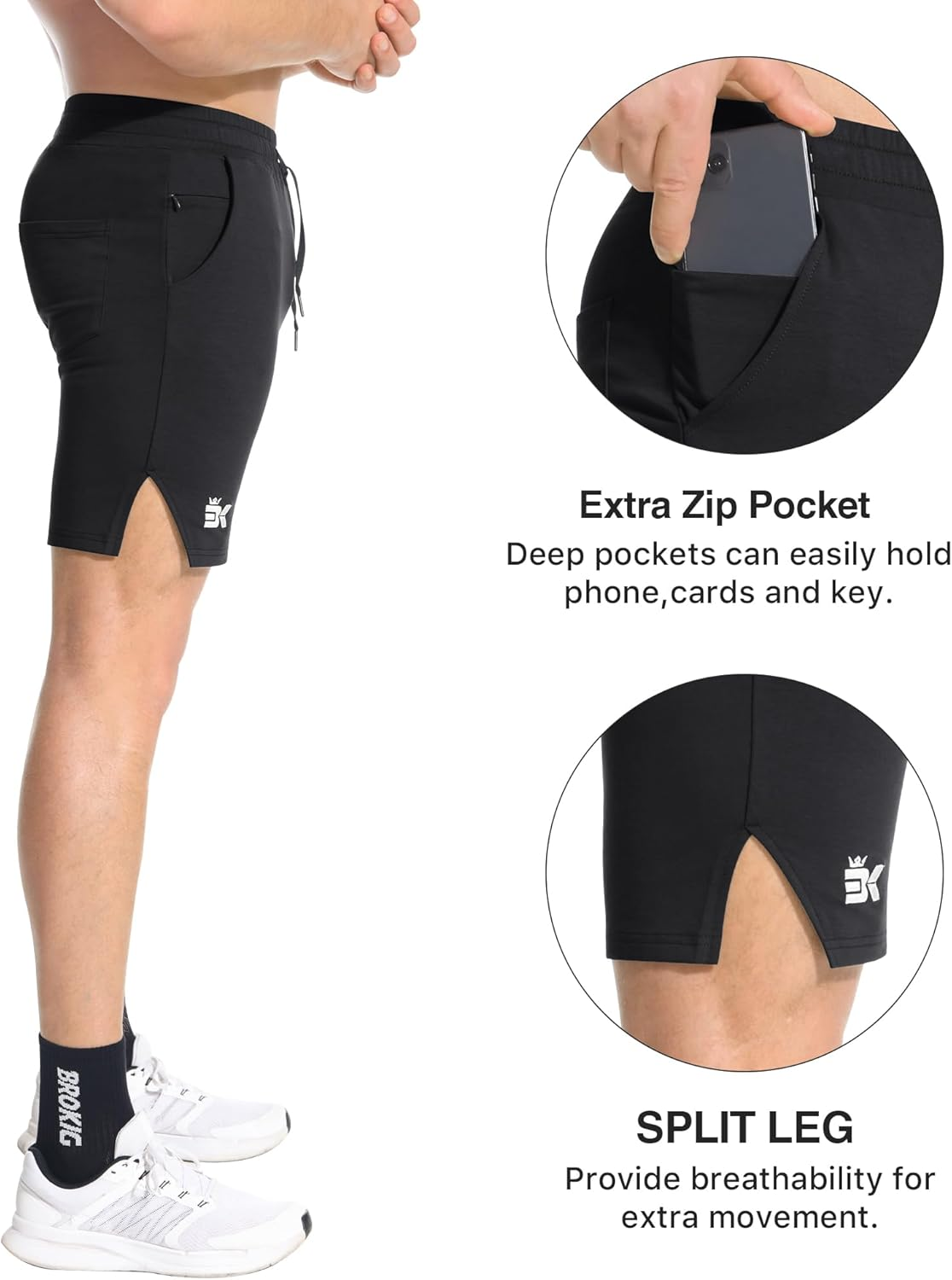 BROKIG Men'S Inpok Gym Running Shorts, Split Leg Sport Workout Fitness Shorts with Zip Pocket image number 6