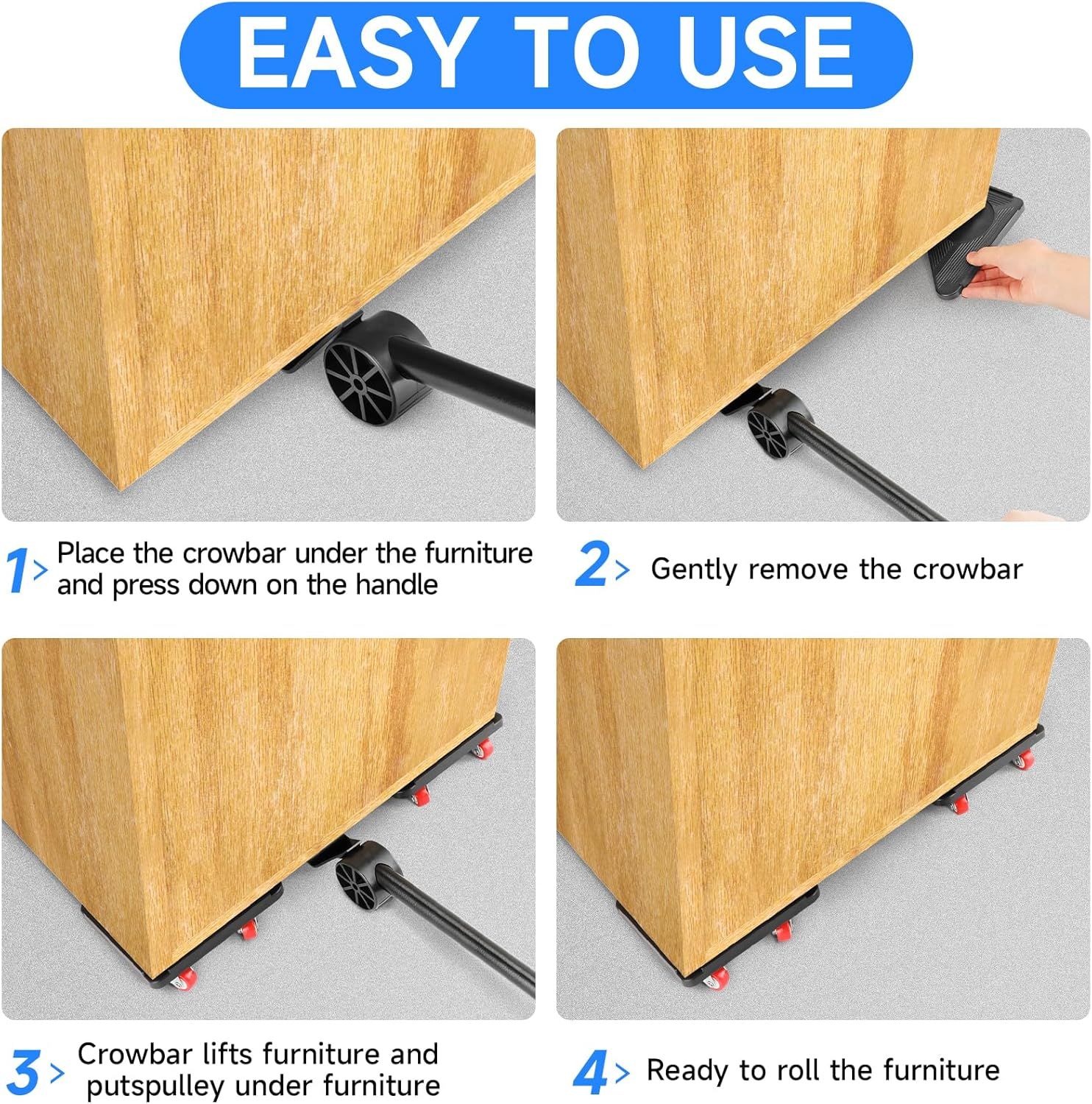 Furniture Mover with Wheels, 360&deg; Rotation Wheels Furniture Dolly for Moving Heavy Furniture Refrigerator Sofa Cabinet Bed, Load Capacity 300LBS image number 1