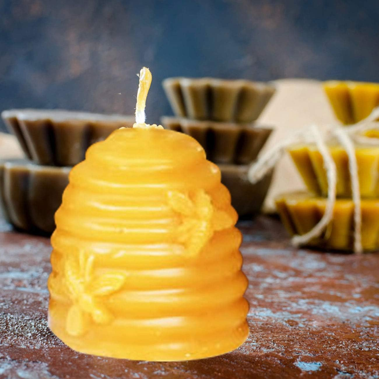 2 Pack Bee Honeycomb Candle Mould, 50 Roots Low Smoke Candle Wicks and 1Pc Metal Holder, Beehive Silicone Mould for Making Beeswax Candles