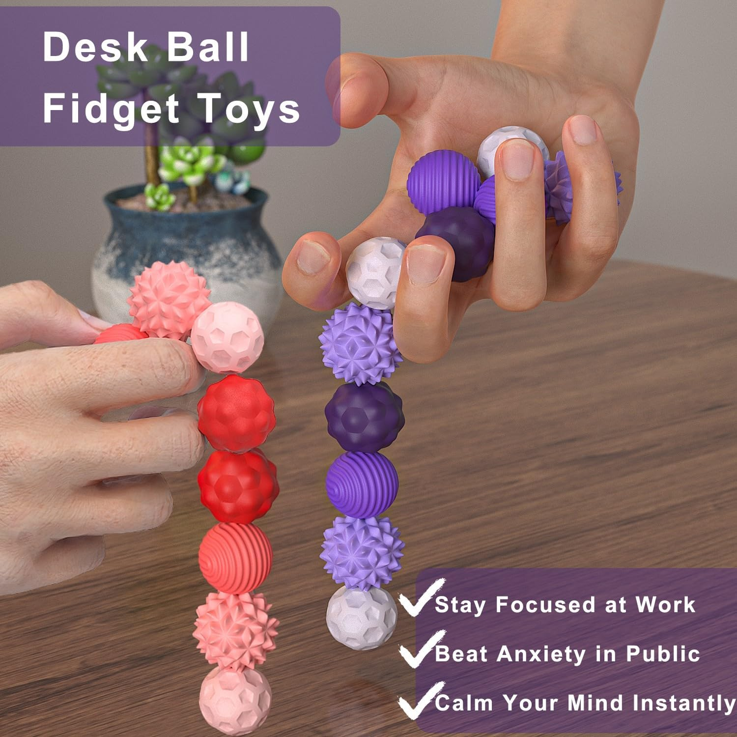 Magnetic Balls Fidget Toys, 8PCS Stress Relief Ball Sensory Toys for Adults Kids, Silicone Anti-Stress Ball for Autism ADHD Anxiety, Portable Motor Skills Office Desk Travel Toy (Purple) - Colourful image number 5