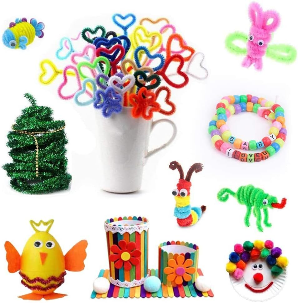 1200Pcs Arts & Crafts Supplies for Kids- Craft Kits with Pipe Cleaners, Pom Poms for Crafts, Popsicle Sticks for Craft, Craft for Kids Ages 4-8 Girls & Boys Birathday Gifts image number 2