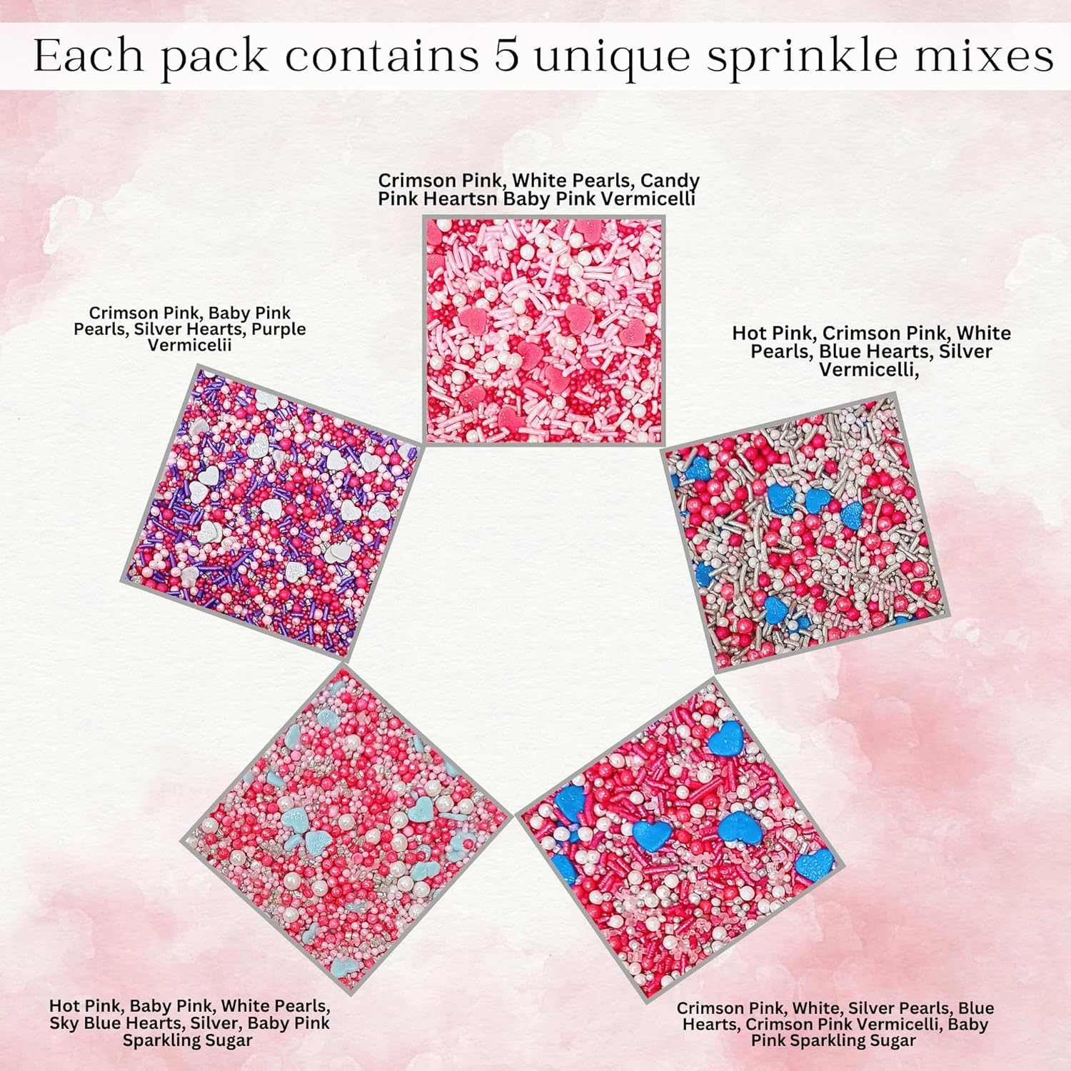 Confect Blue, Pink & White Pearl Sprinkles | Heart Sprinkles | Baby Shower Sprinkles | Sprinkles for Baking & Cake Decorative || Frozen Edible Sprinkles Mix Pack of 5 (3.5 Oz) image number 6
