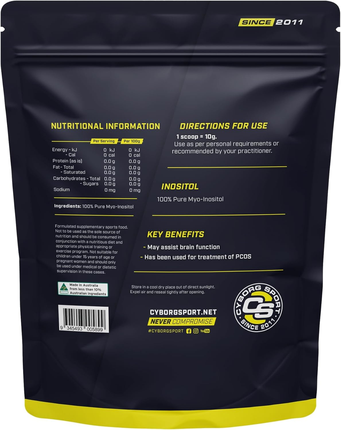 INOSITOL 1Kg - 100 Servings - Hormones| Brain | PCOS - 100% Pure Myo-Inositol - by Cyborg Sport image number 1